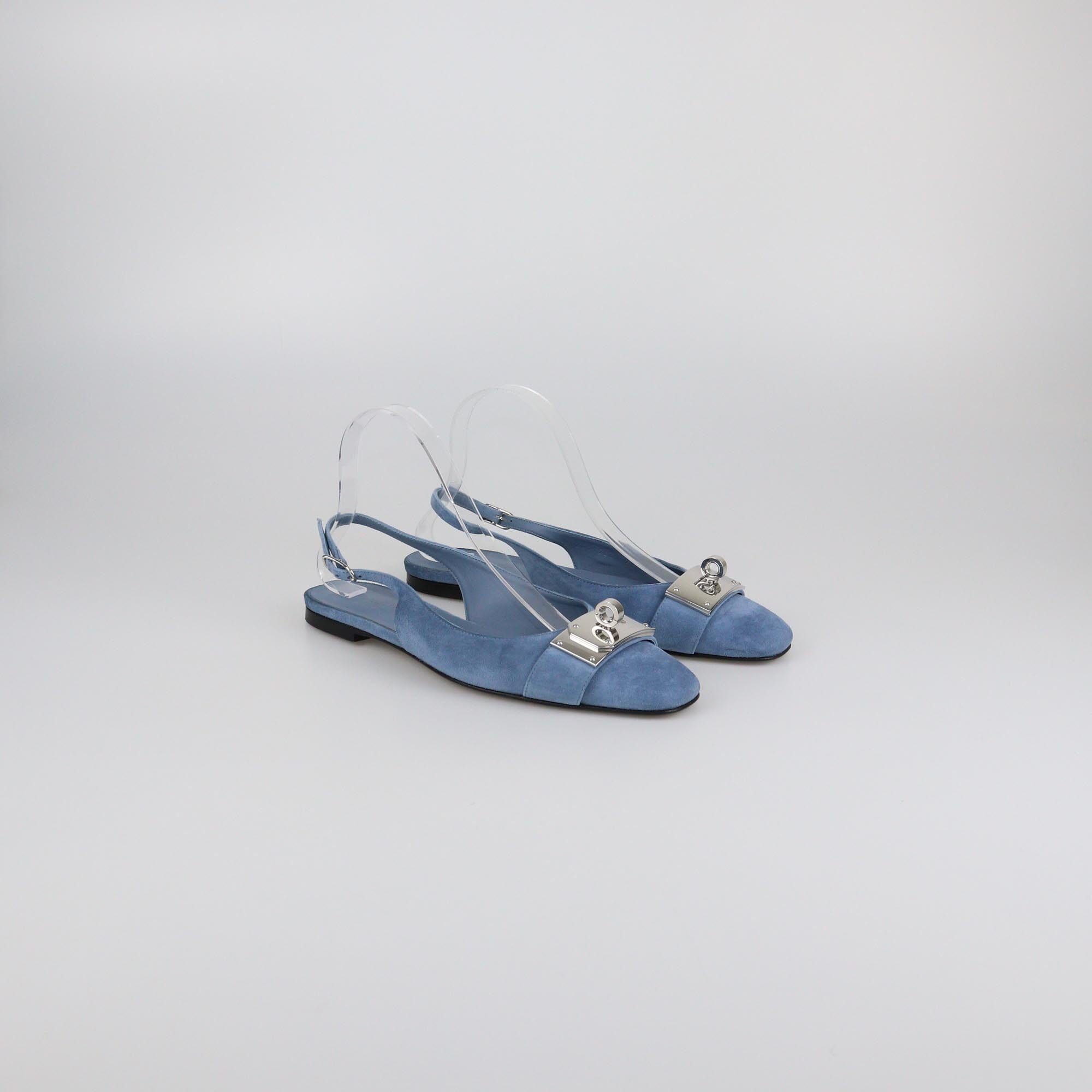 Hermes Blue Sky Suede Innocent Slingback Flats Womens Hermes 
