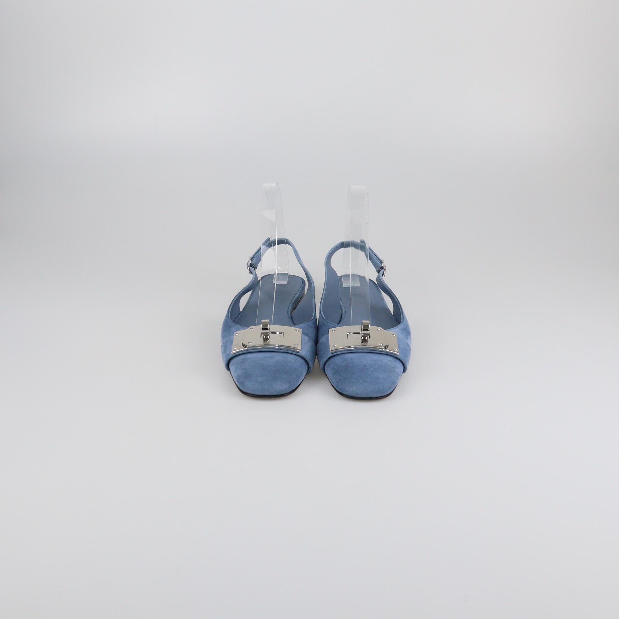 Hermes Blue Sky Suede Innocent Slingback Flats Womens Hermes 