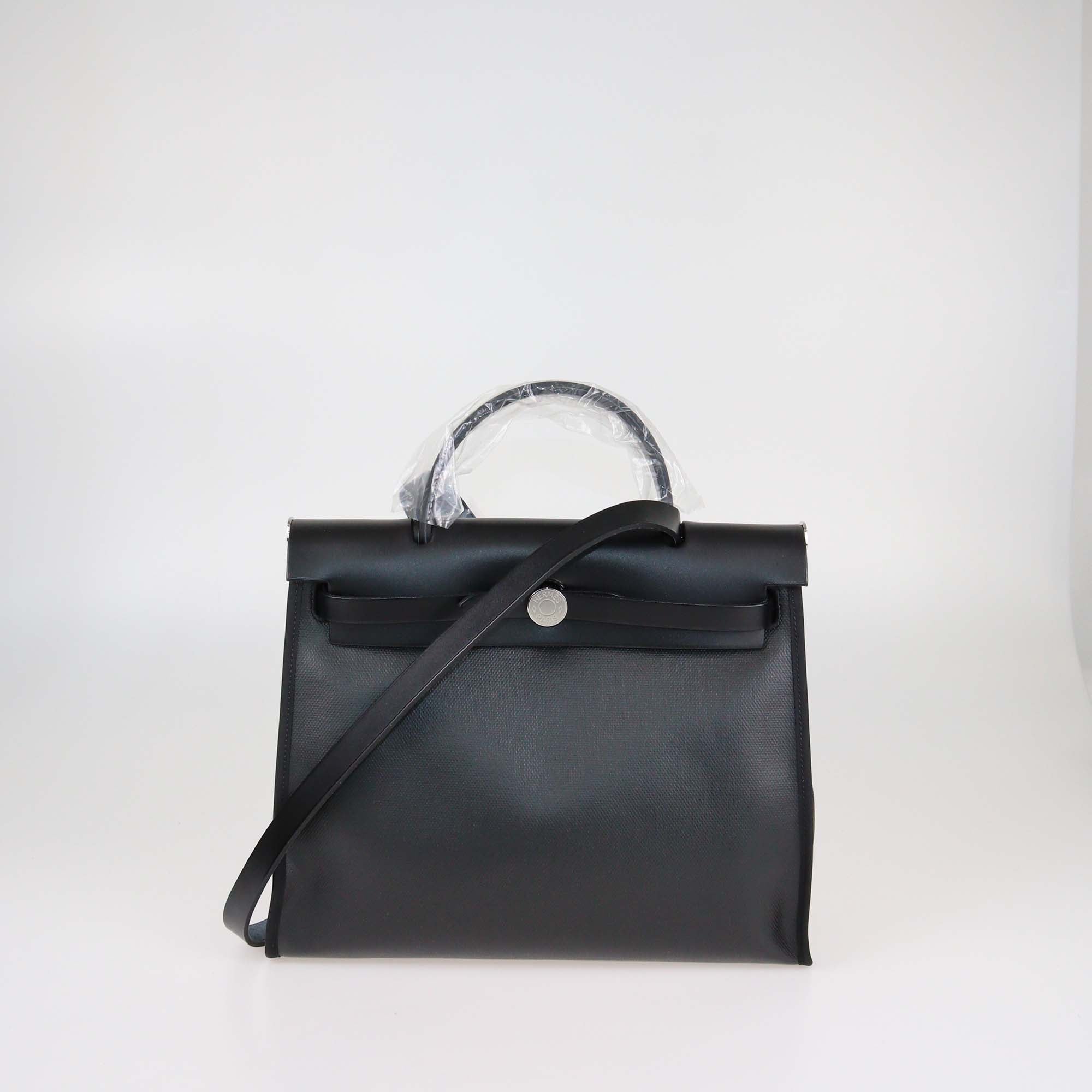 Hermes Black Coated Canvas and Leather Herbag Zip 31 Bag