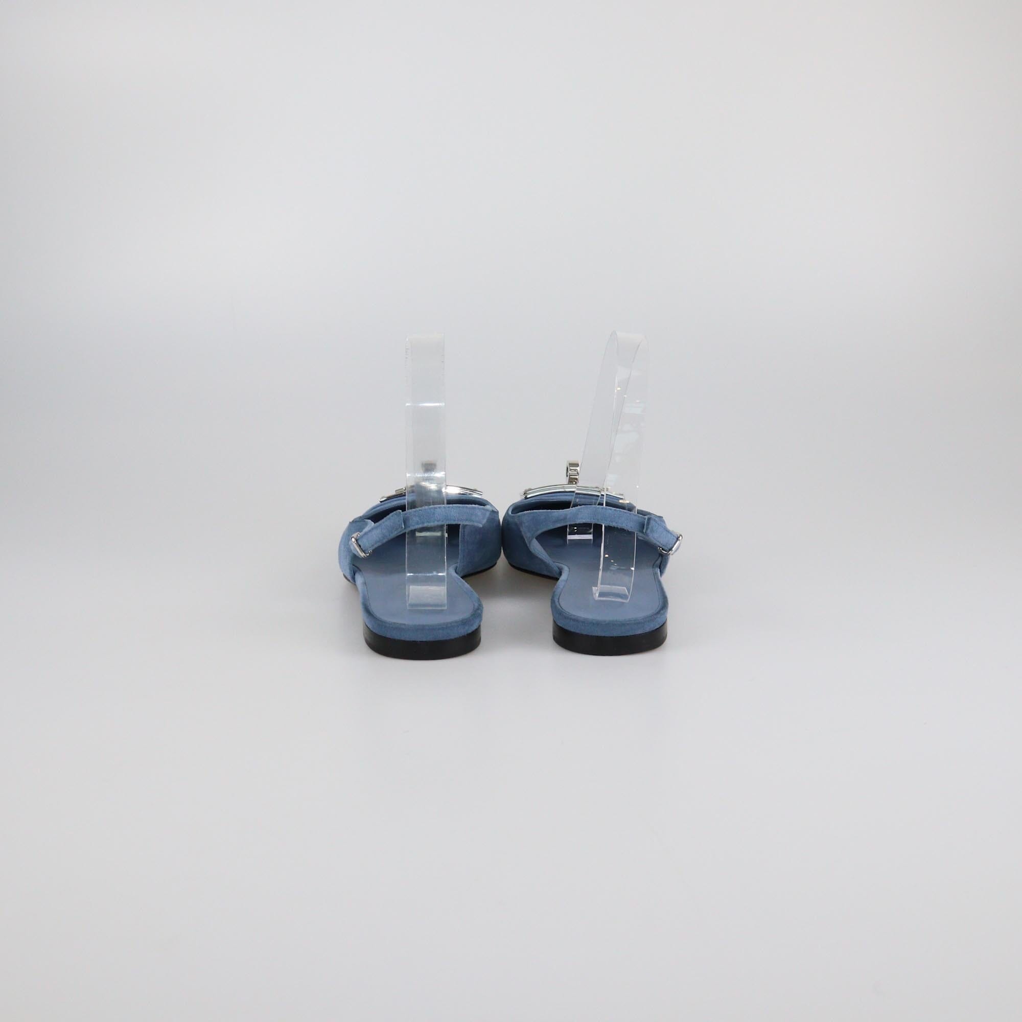 Hermes Blue Sky Suede Innocent Slingback Flats Womens Hermes 