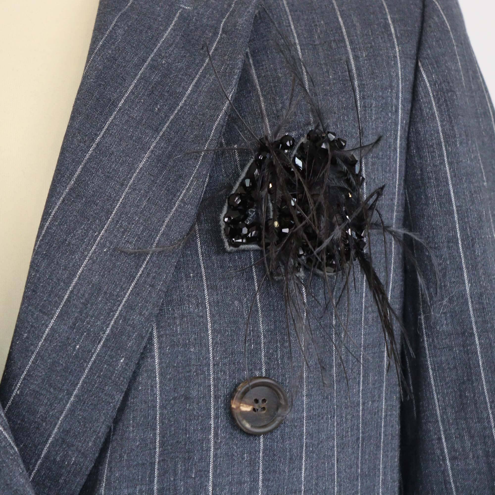 Brunello Cucinelli Charcoal Grey Pin Striped Crystal Embellished Double Breasted Blazer Womens Brunello Cucinelli 