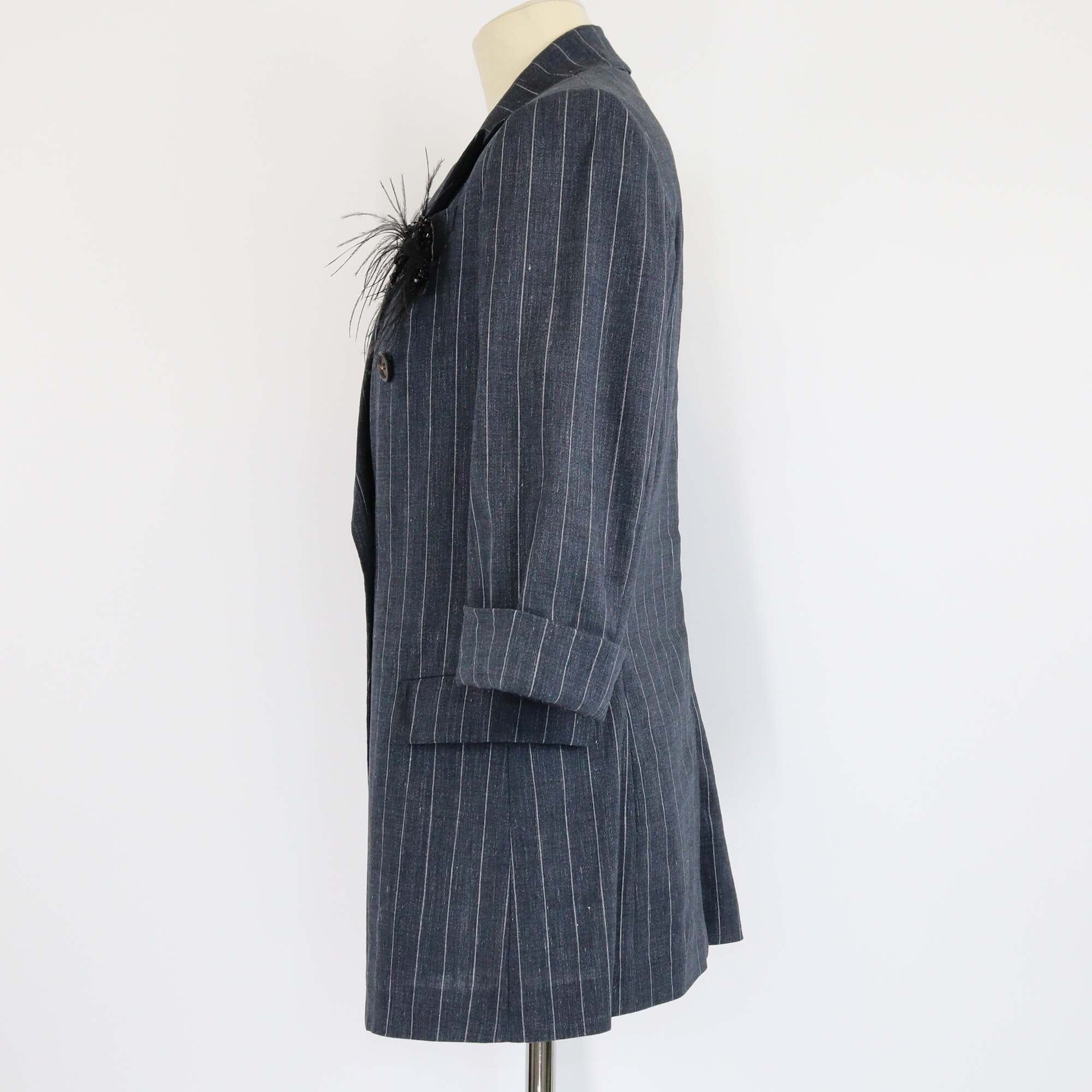 Brunello Cucinelli Charcoal Grey Pin Striped Crystal Embellished Double Breasted Blazer Womens Brunello Cucinelli 