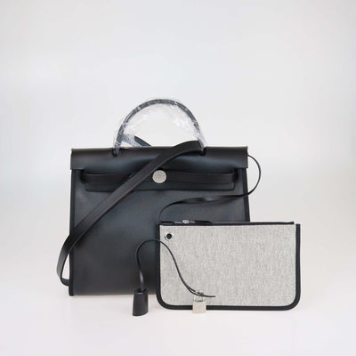 Hermes Black Coated Canvas and Leather Herbag Zip 31 Bag