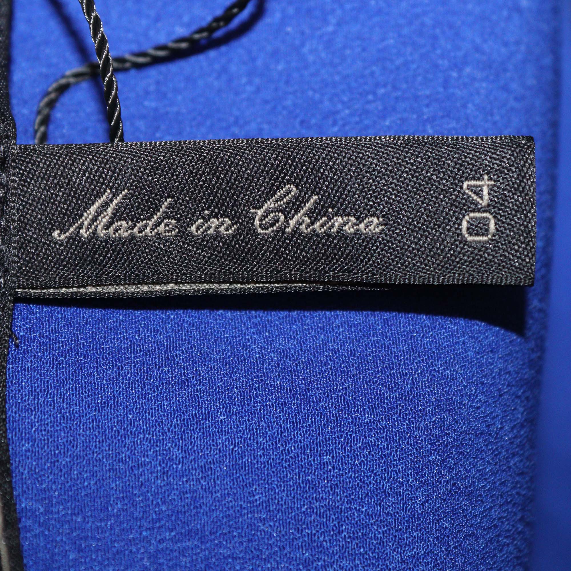 BCBGMaxazria Black/Blue Crepe Cascading Front Hem Gown