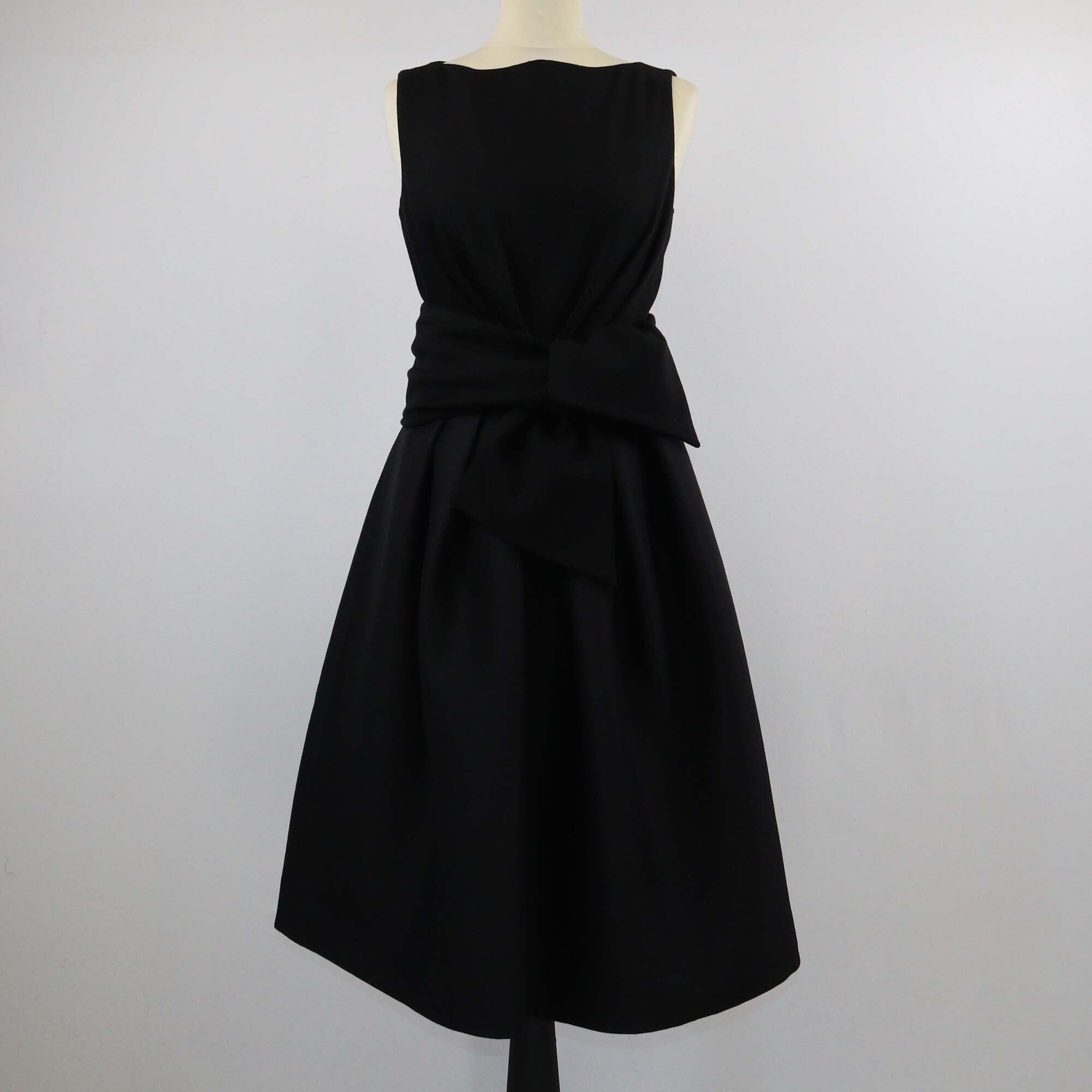 Giambattista Valli Black Bateu Neckline Sleeveless Belted Midi Dress Womens Giambattista Valli 