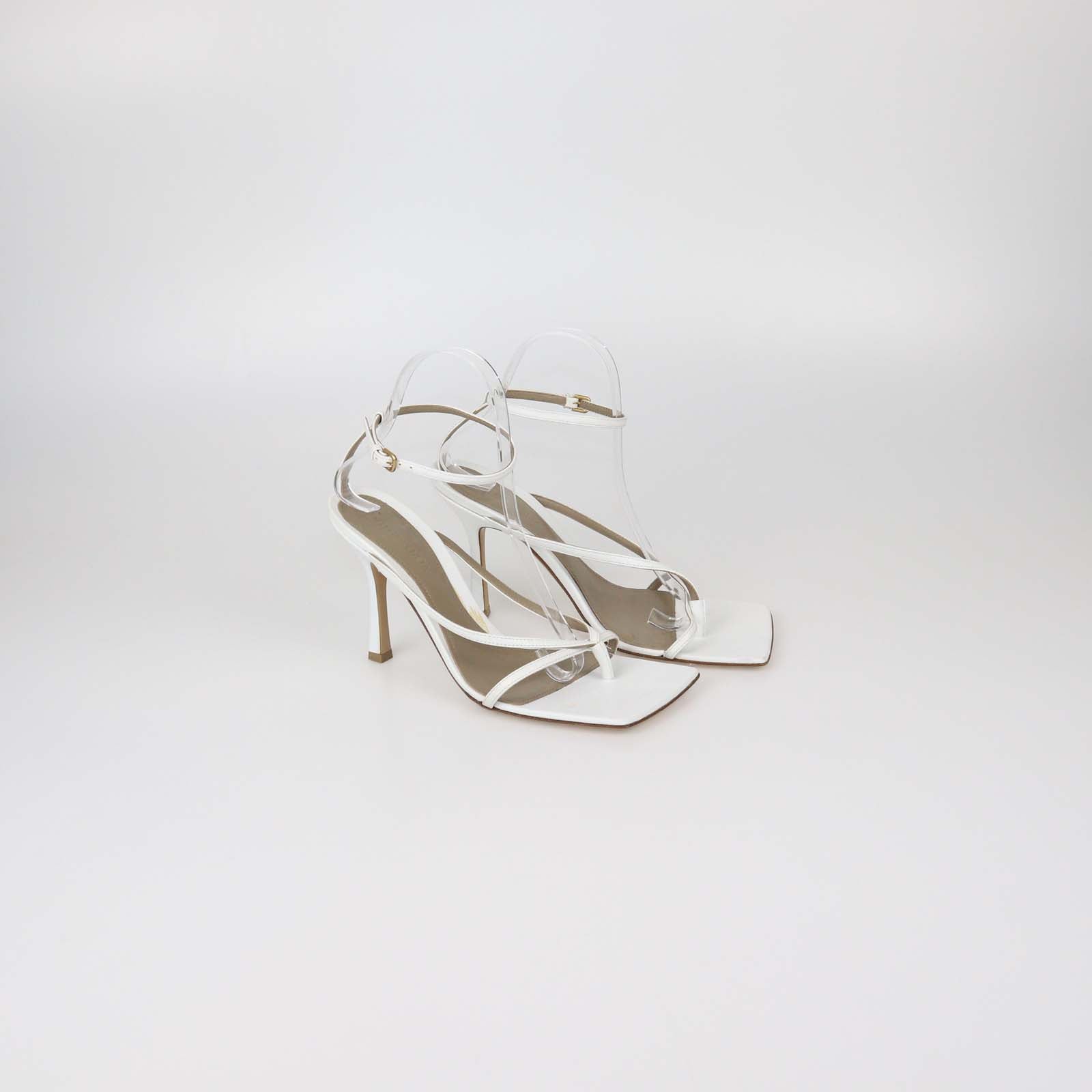 Bottega Veneta White Leather Stretch Ankle Strap Sandals