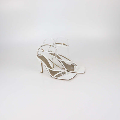 Bottega Veneta White Leather Stretch Ankle Strap Sandals