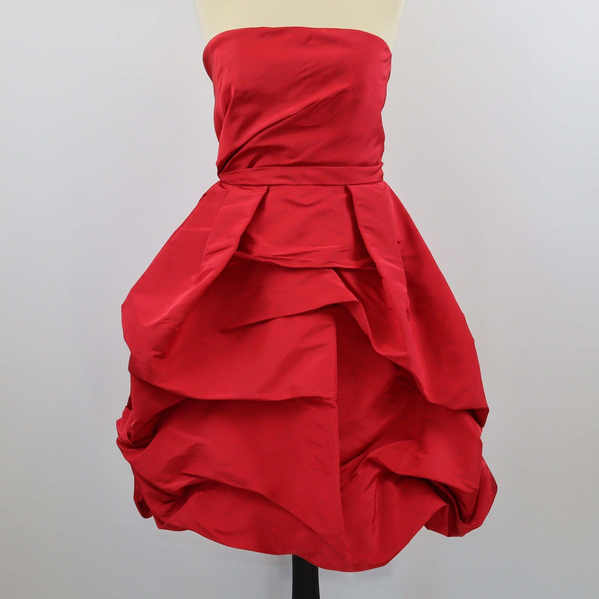 Oscar Dela Renta Red Strapless Ruffle Detailed Mini Dress Womens Oscar Dela Renta 