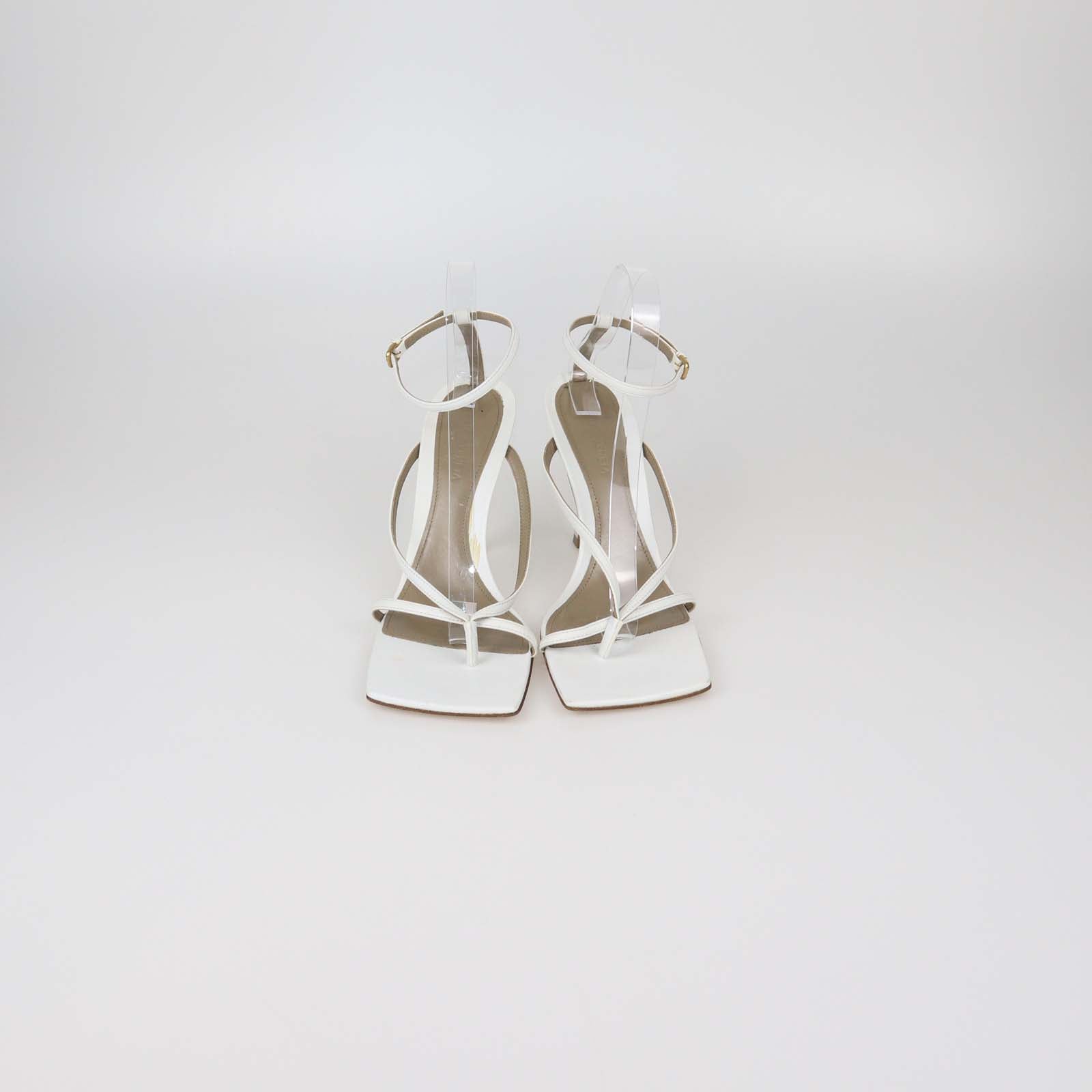 Bottega Veneta White Leather Stretch Ankle Strap Sandals