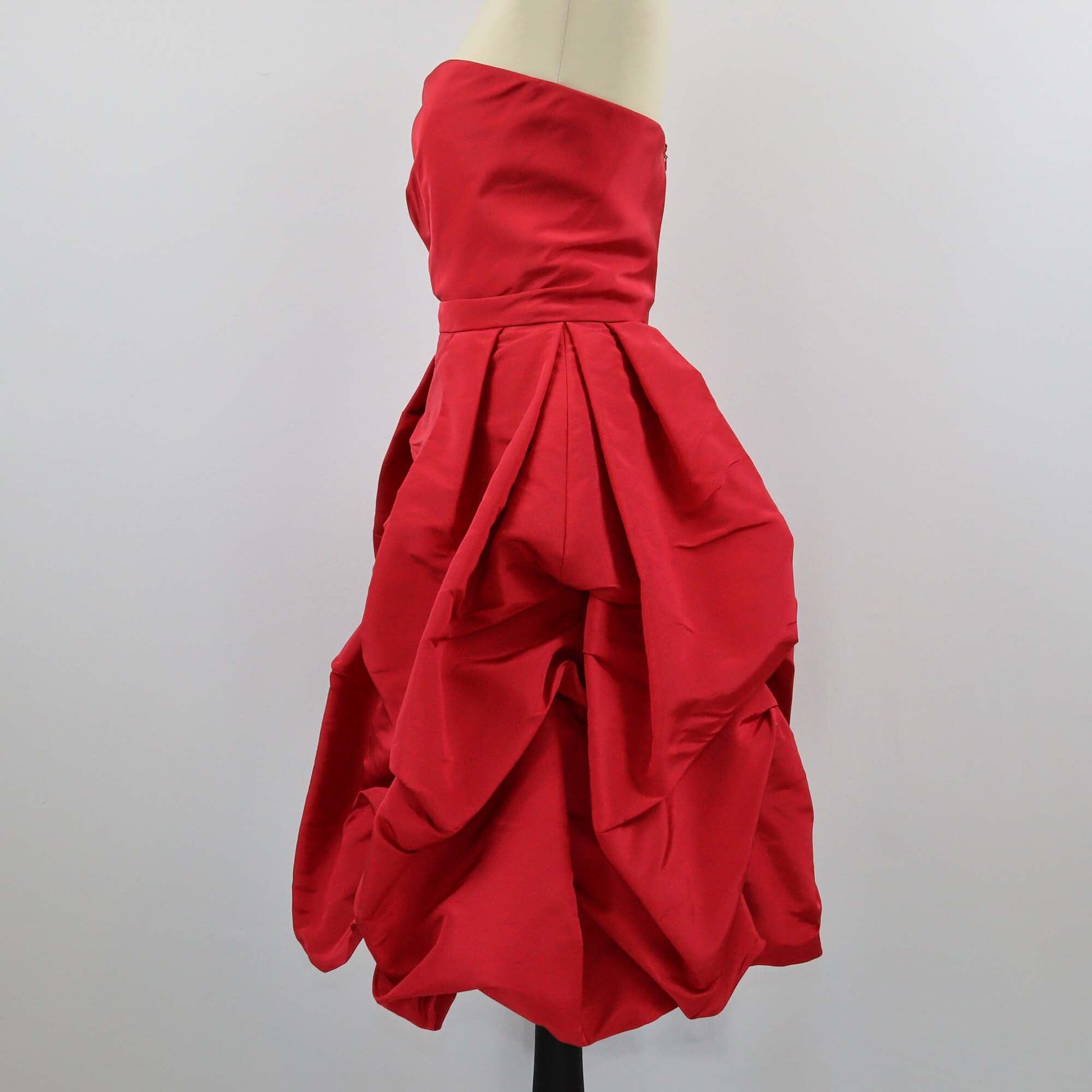 Oscar Dela Renta Red Strapless Ruffle Detailed Mini Dress Womens Oscar Dela Renta 