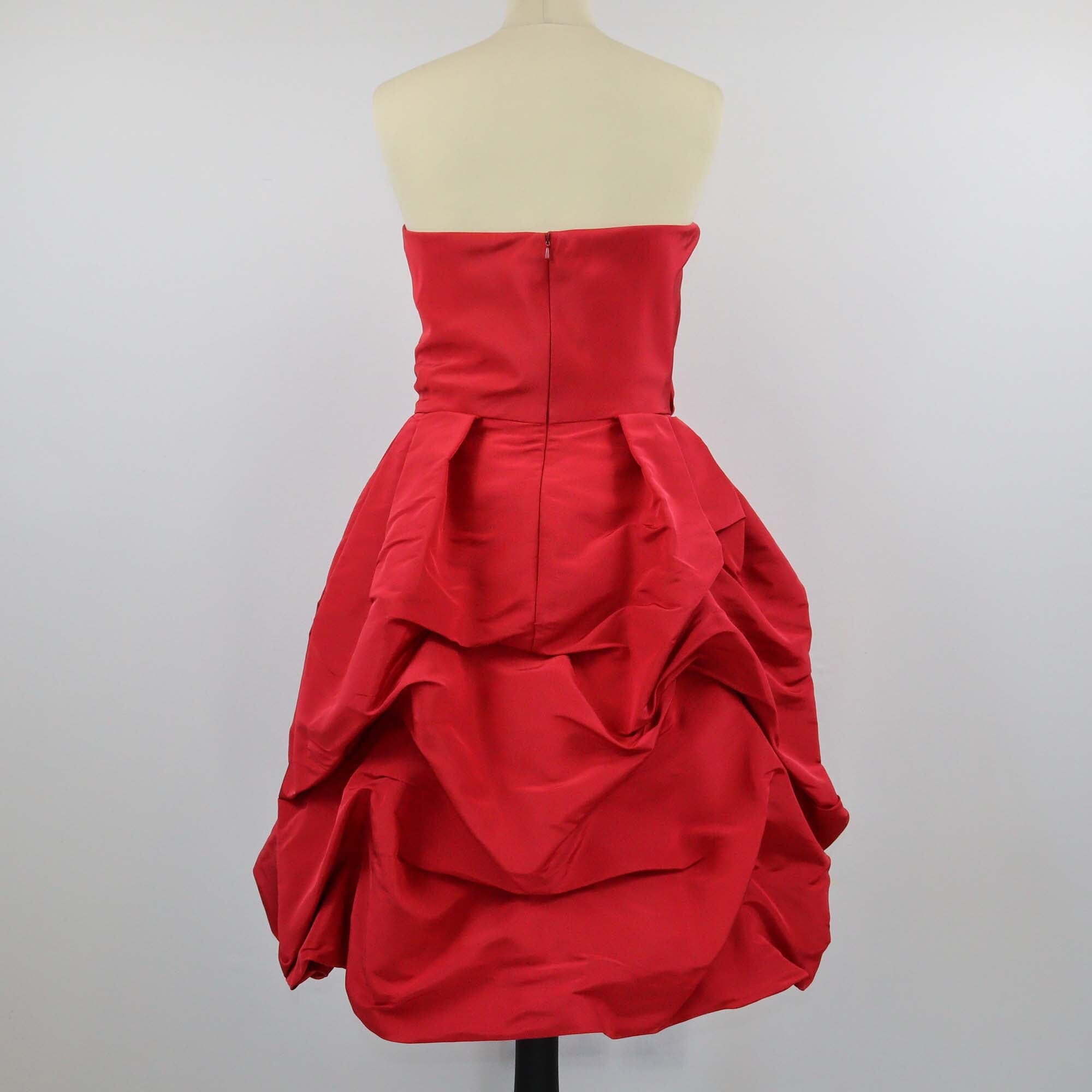 Oscar Dela Renta Red Strapless Ruffle Detailed Mini Dress Womens Oscar Dela Renta 