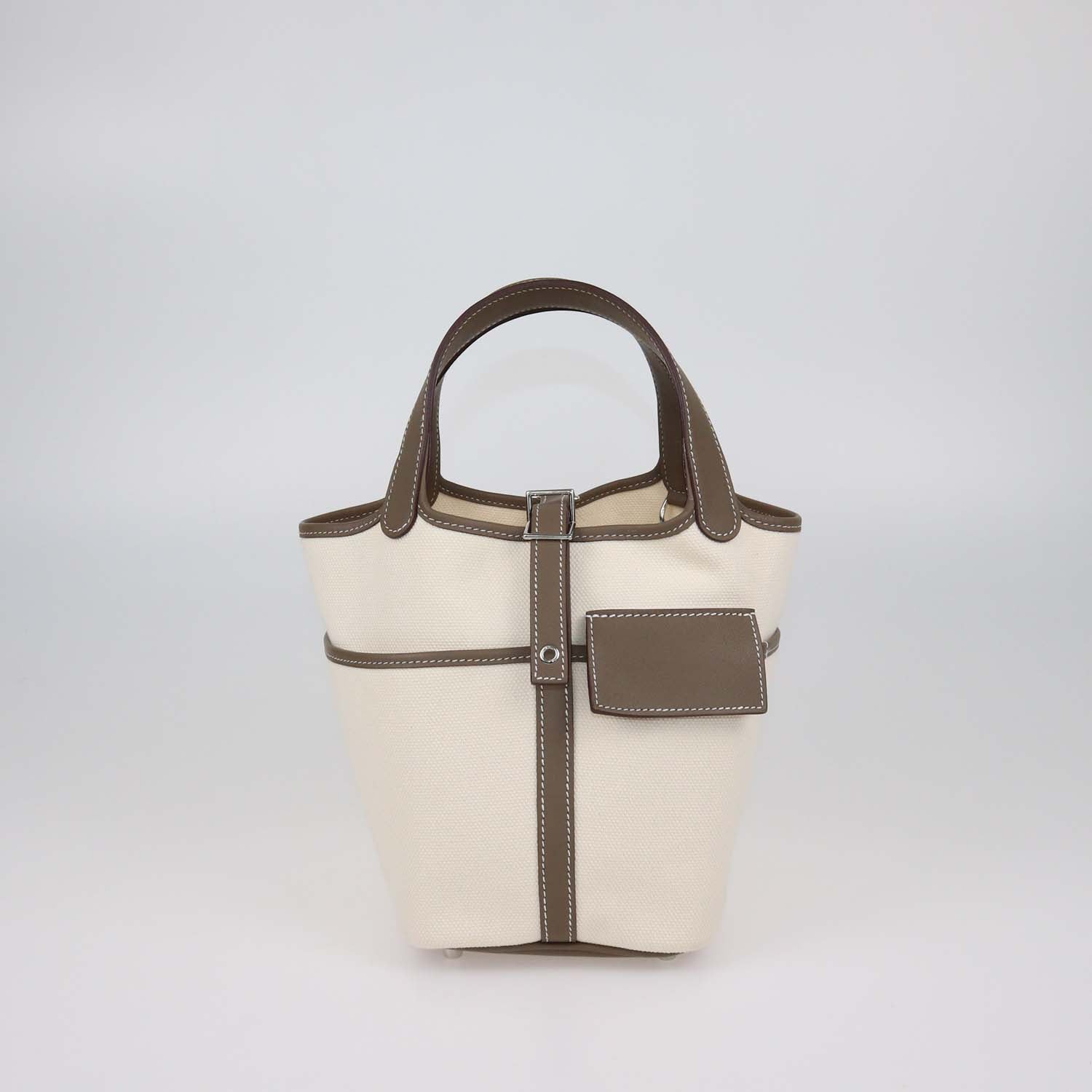 Hermes Ecru,Etoupe Toile and Swift Leather Cargo Picotin Lock 18 Bag
