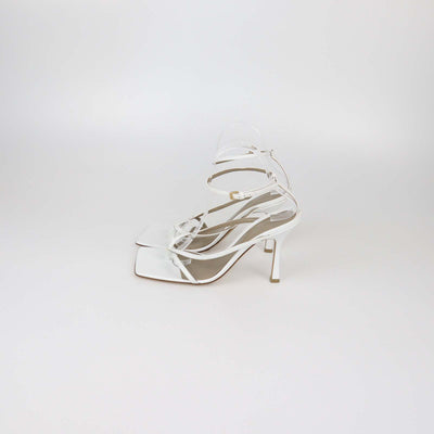 Bottega Veneta White Leather Stretch Ankle Strap Sandals