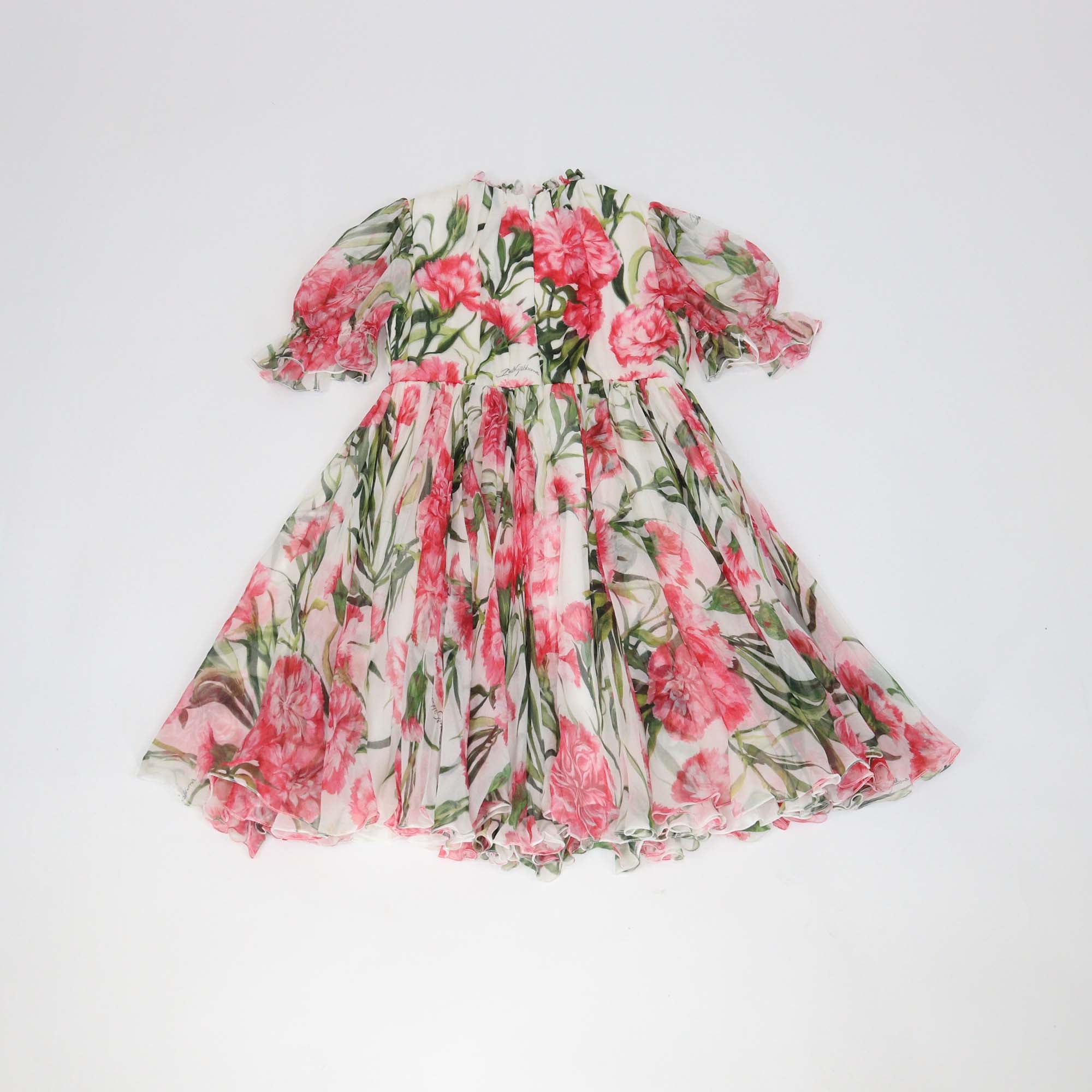 Dolce & Gabbana Kids White Carnation Silk Chiffon Midi Dress