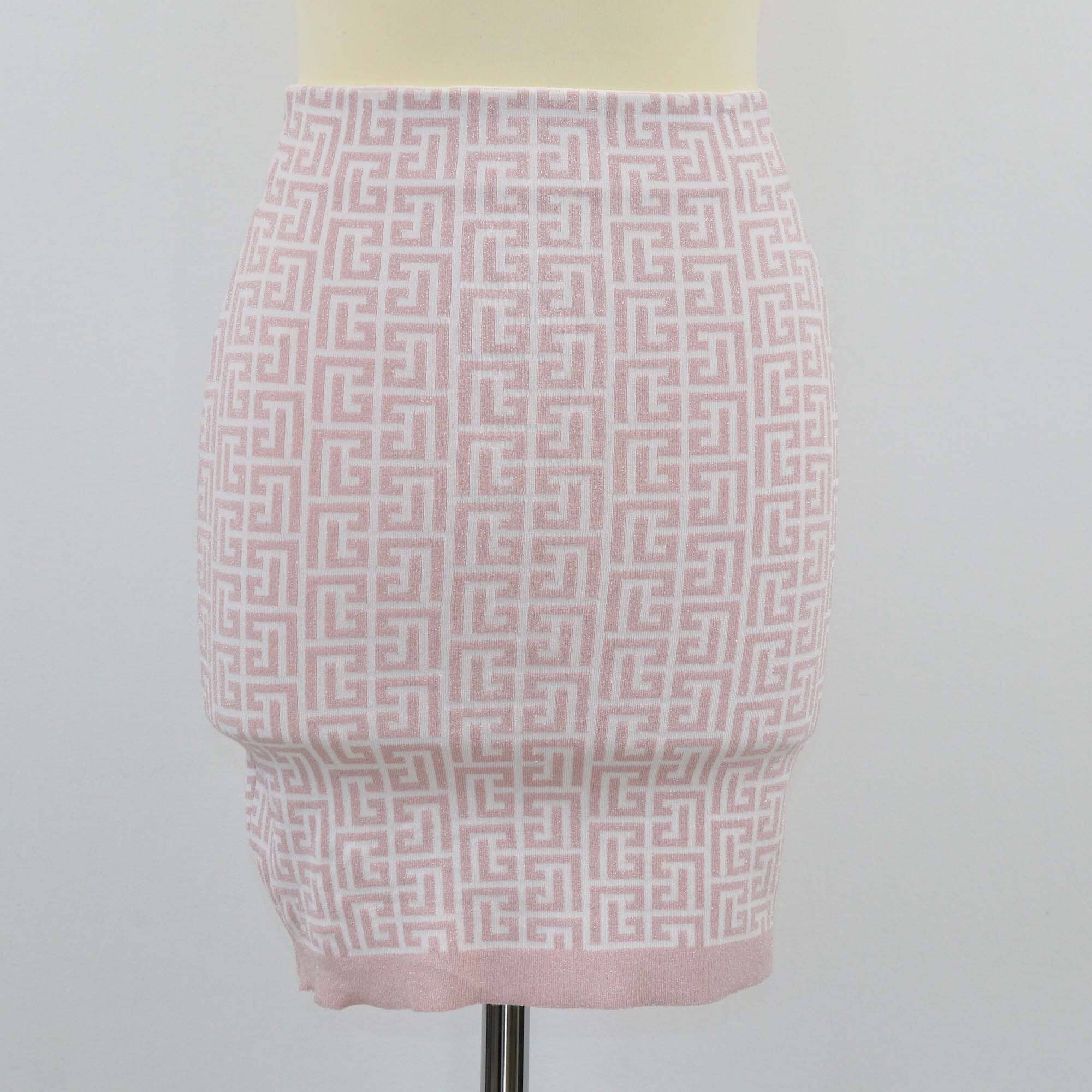 Balmain Light Pink Monogram Lurex Knit Mini Skirt Womens Balmain 