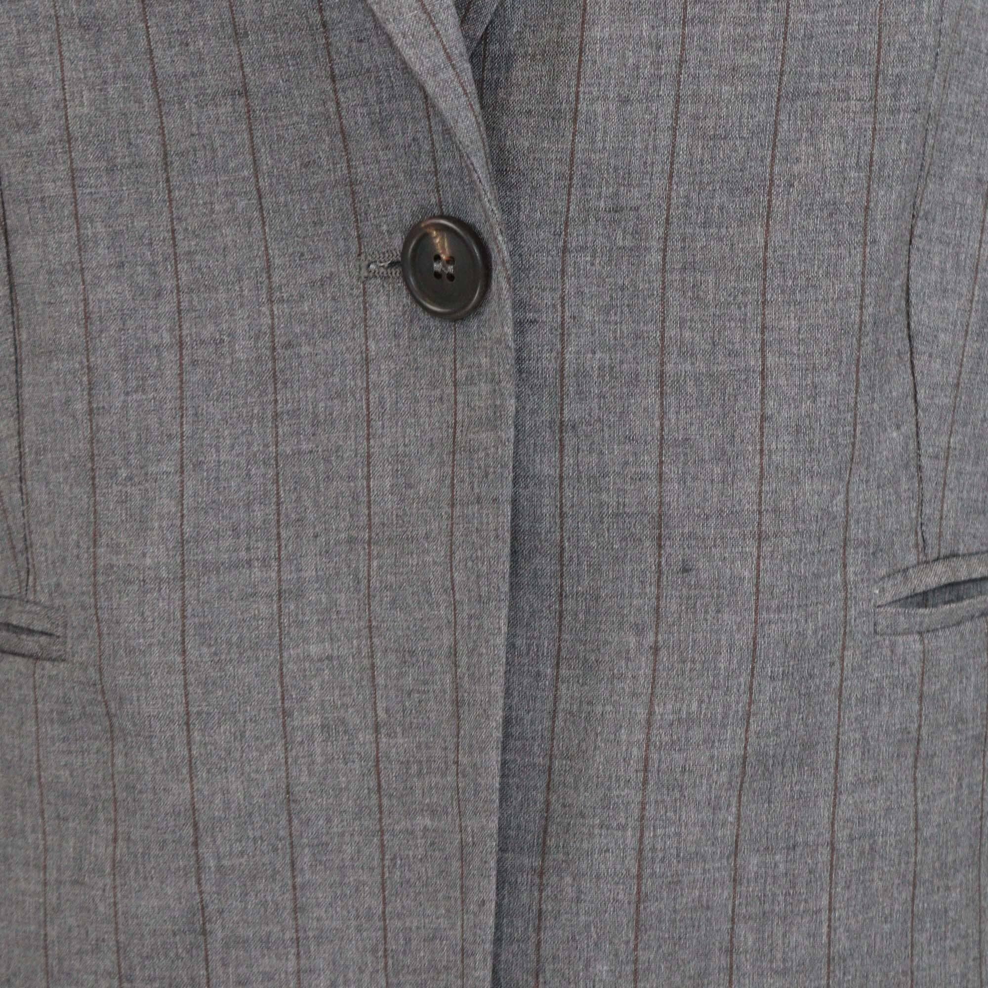 Brunello Cucinelli Grey Pinstripe Wool Single Breasted Blazer Womens Brunello Cucinelli 