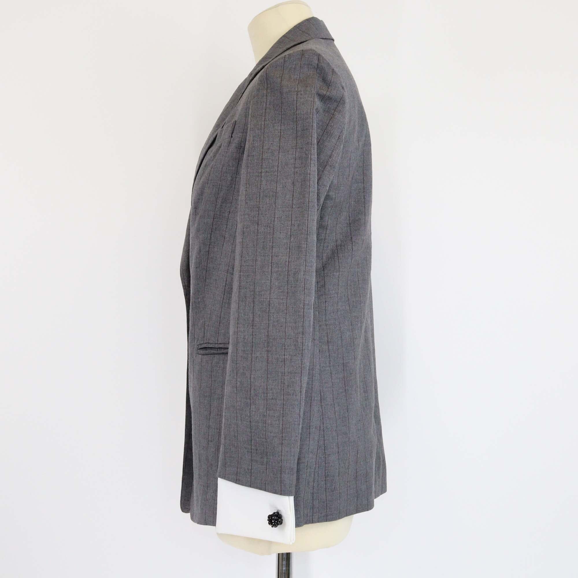 Brunello Cucinelli Grey Pinstripe Wool Single Breasted Blazer Womens Brunello Cucinelli 