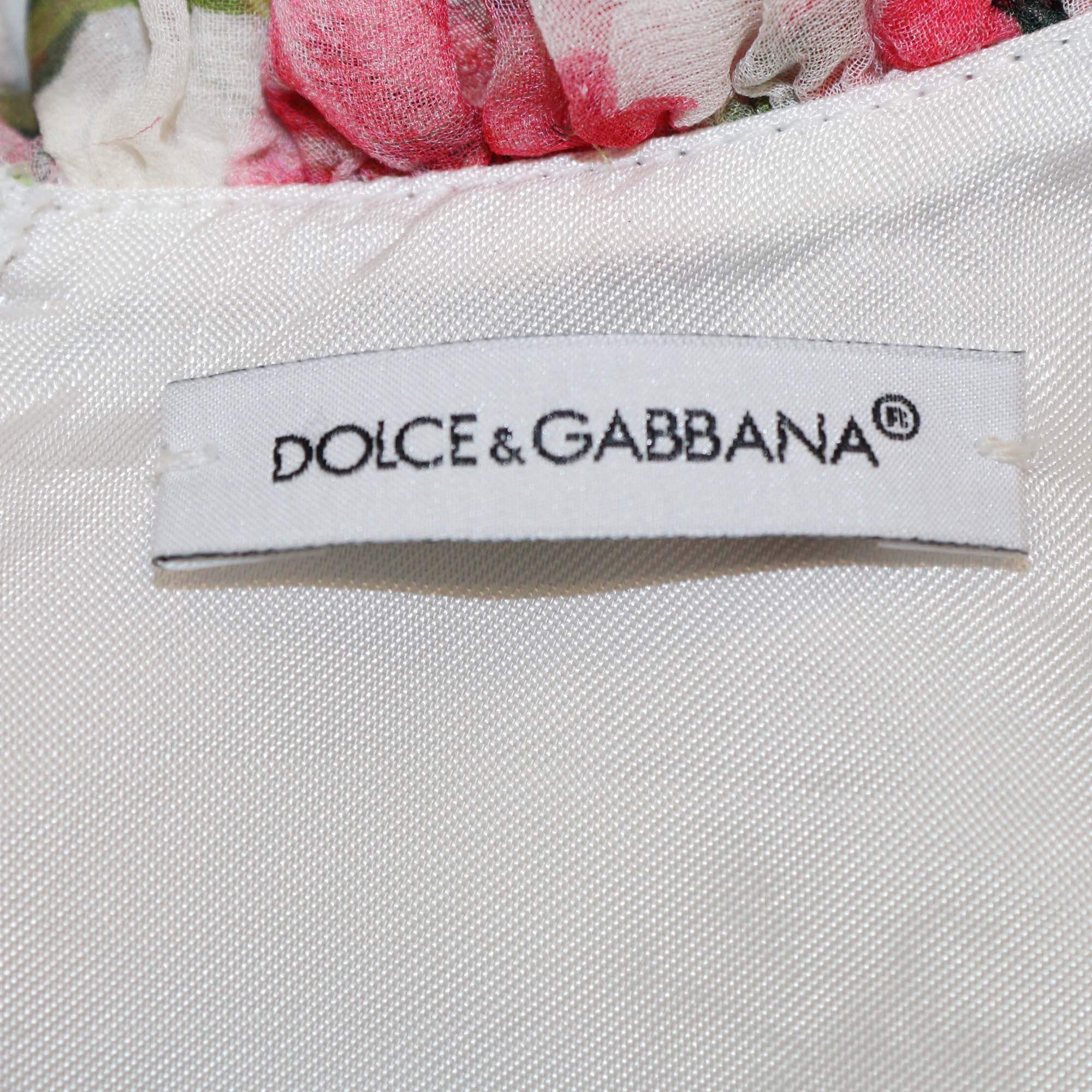 Dolce & Gabbana Kids White Carnation Silk Chiffon Midi Dress