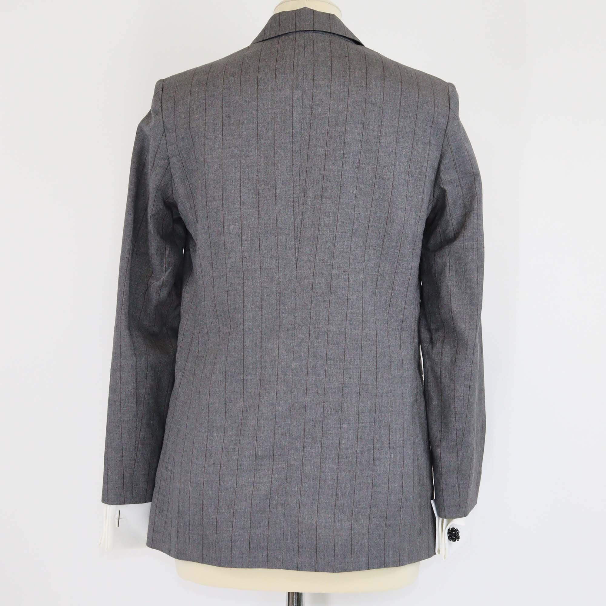 Brunello Cucinelli Grey Pinstripe Wool Single Breasted Blazer Womens Brunello Cucinelli 