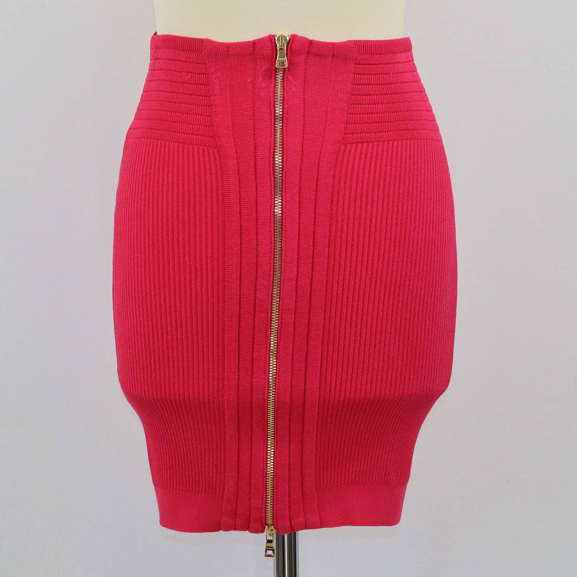 Balmain Pink Stripe Knited Zipped Mini Skirt Womens Balmain 