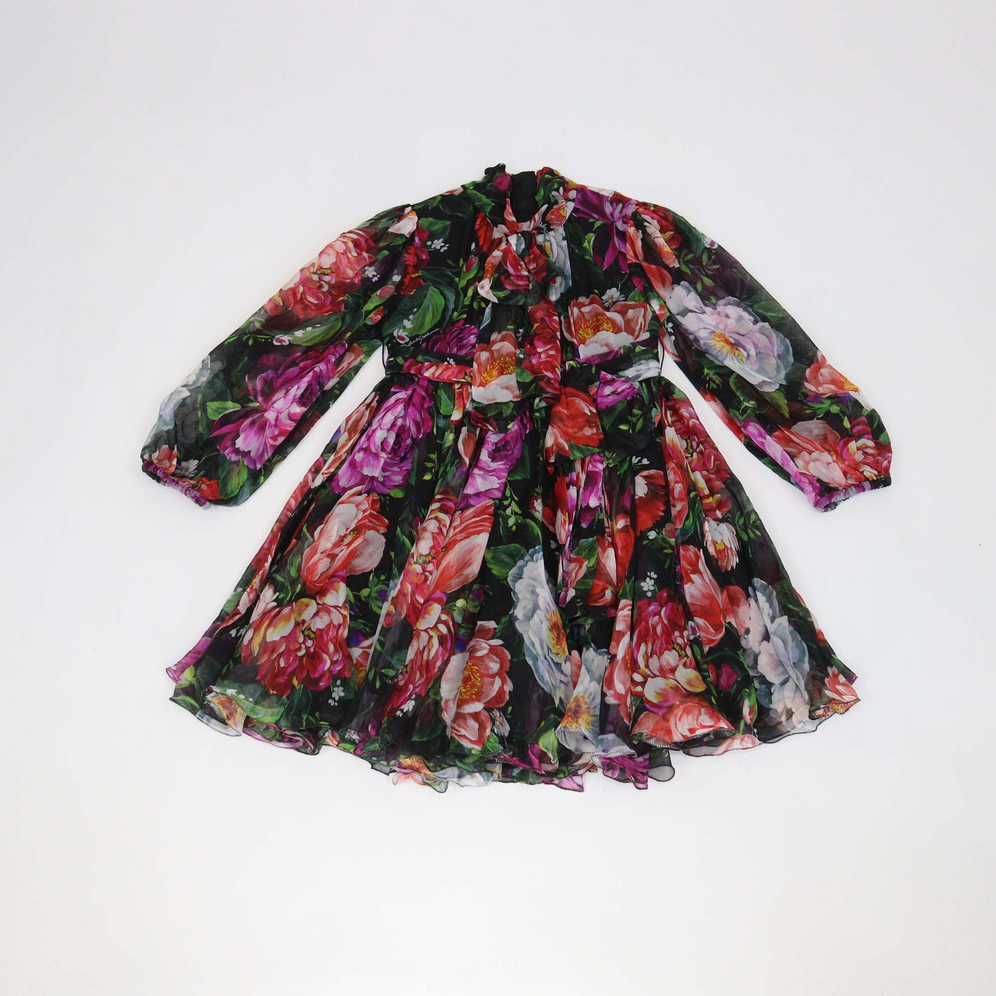 Dolce & Gabbana Kids Multicolor Floral Print Chiffon Midi Dress
