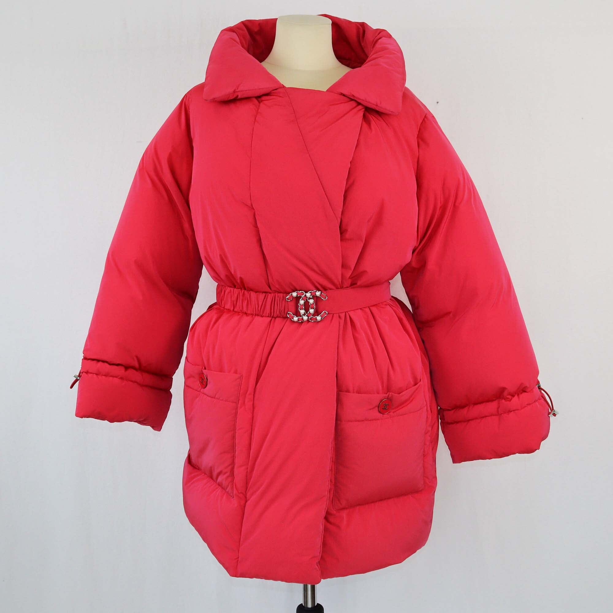 Chanel Pink CC Belted Puffer Jacket Womens Chanel 