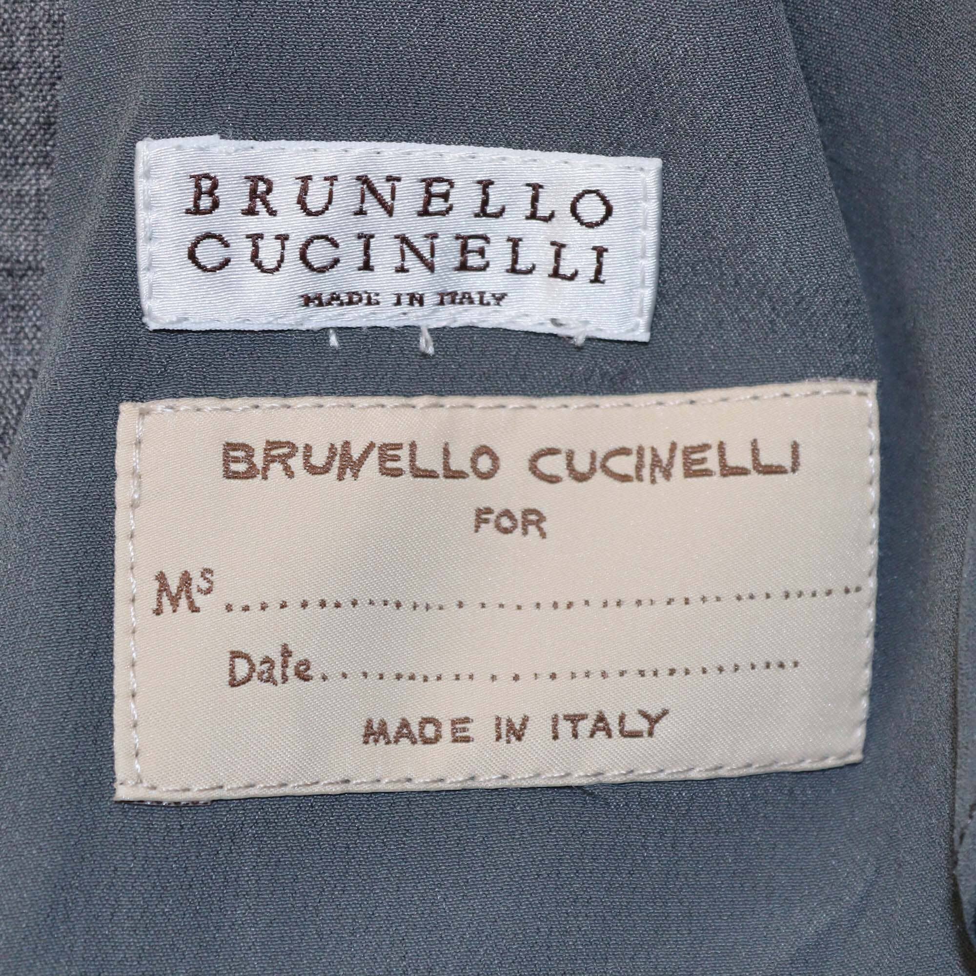 Brunello Cucinelli Grey Pinstripe Wool Single Breasted Blazer Womens Brunello Cucinelli 