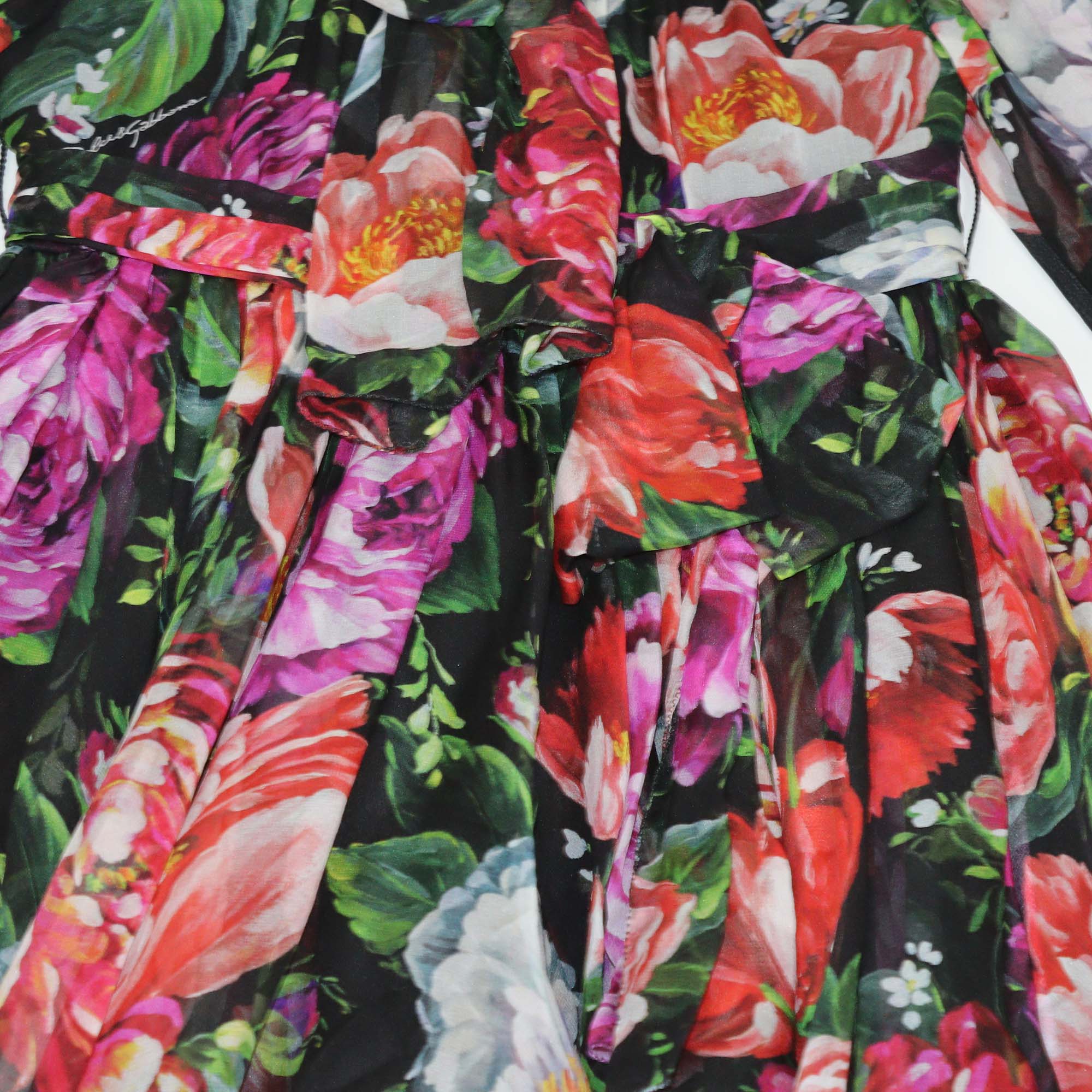 Dolce & Gabbana Kids Multicolor Floral Print Chiffon Midi Dress