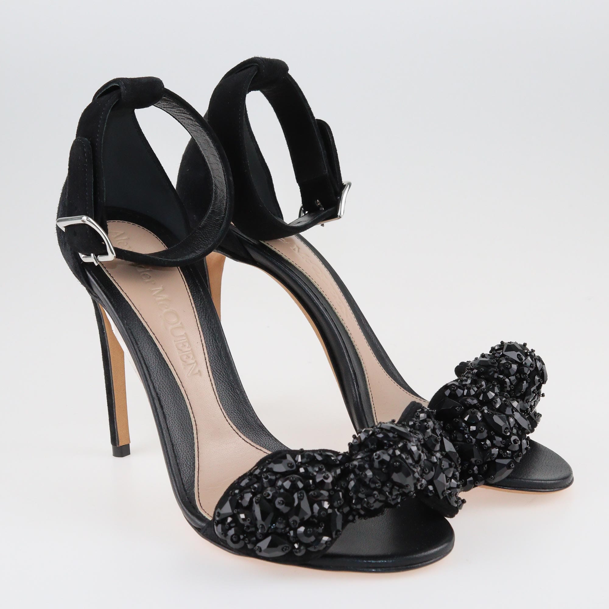 Alexander McQueen Black Jewel Bow Ankle Strap Sandals