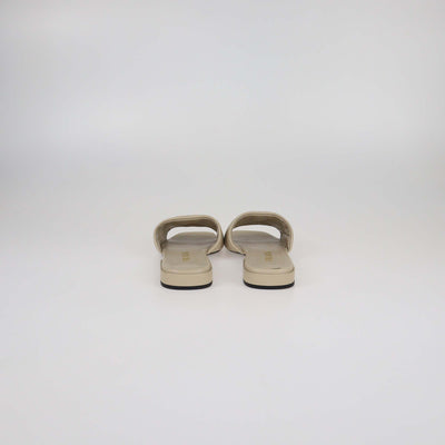 Prada Beige Quilted Leather Logo Slide Sandals