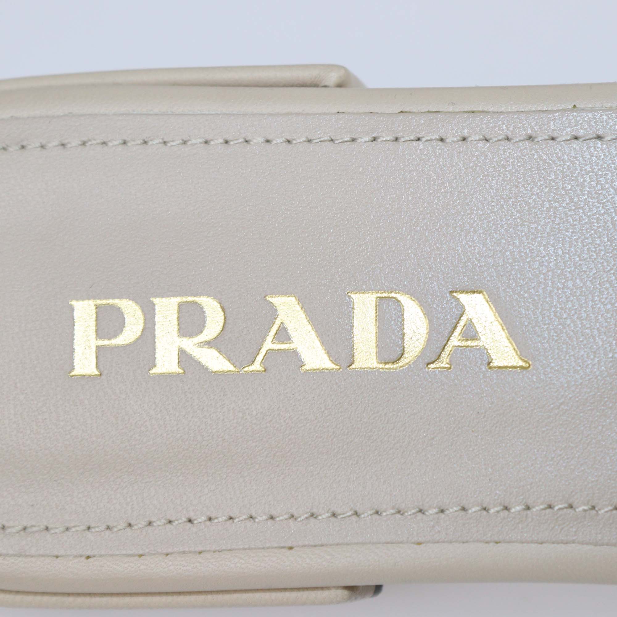 Prada Beige Quilted Leather Logo Slide Sandals