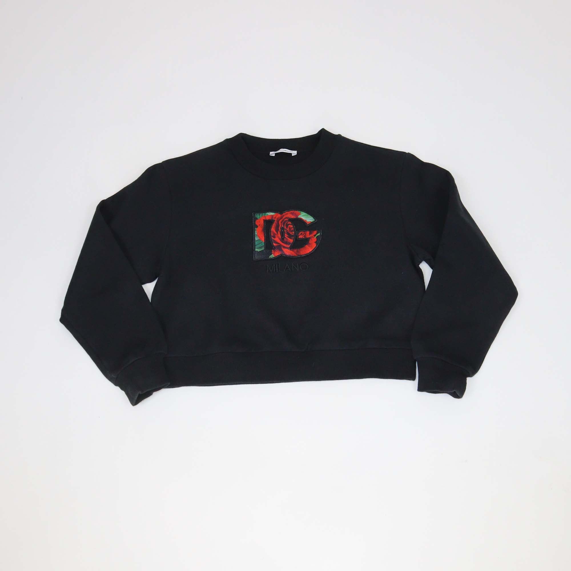Dolce & Gabbana Kids Black Cotton DG Printed Patch Long Sleeve Sweatshirt