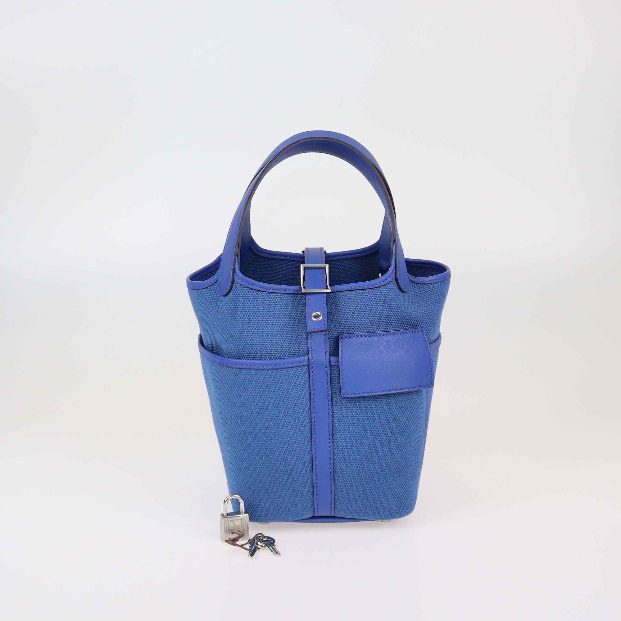 Hermes Bleu Royal Swift & Bleu Egee Geoland Toile Cargo Picotin Lock 18 Bag Womens Hermes 