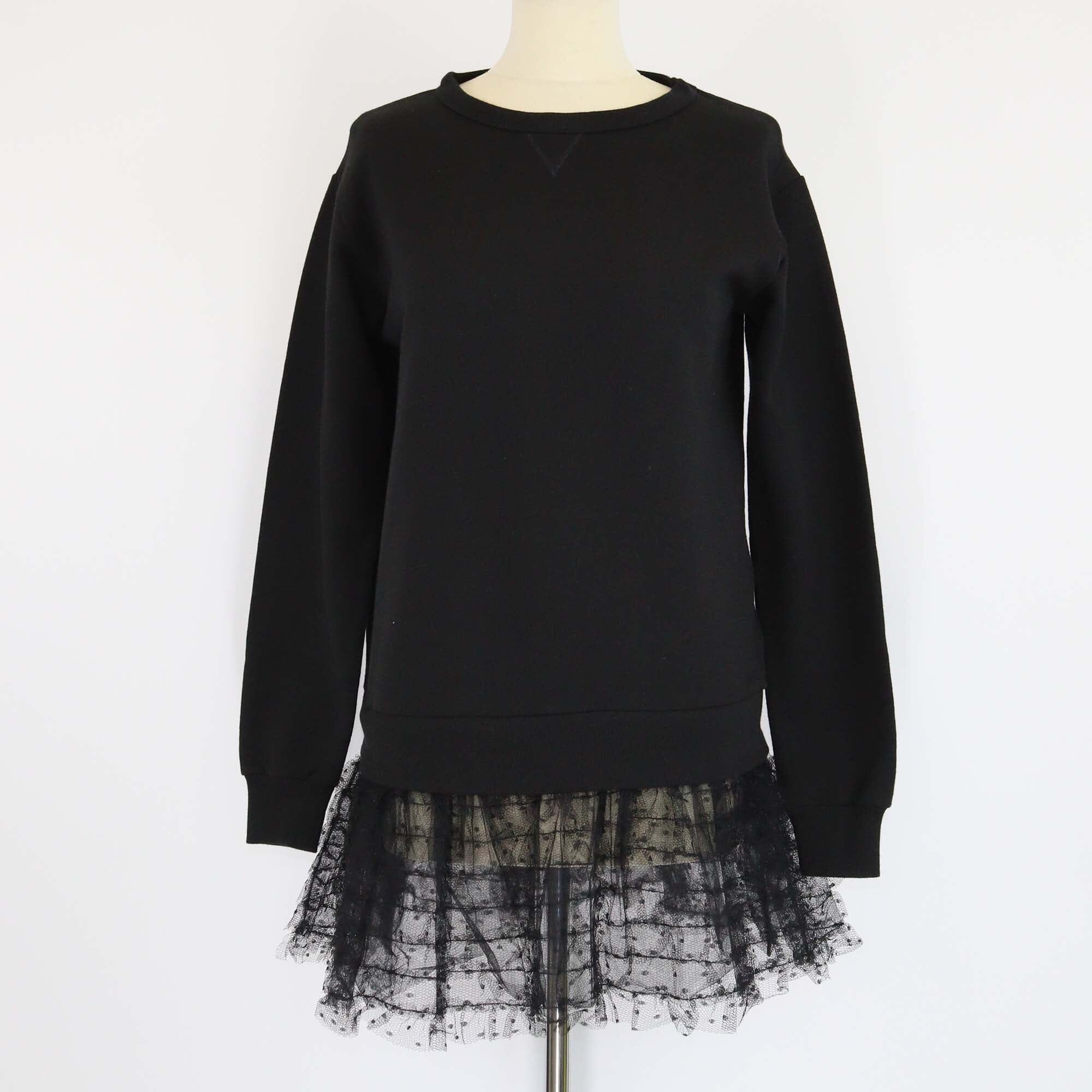 RED Valentino Black Cotton Lace Trim Long Sleeve Sweater Womens RED Valentino 