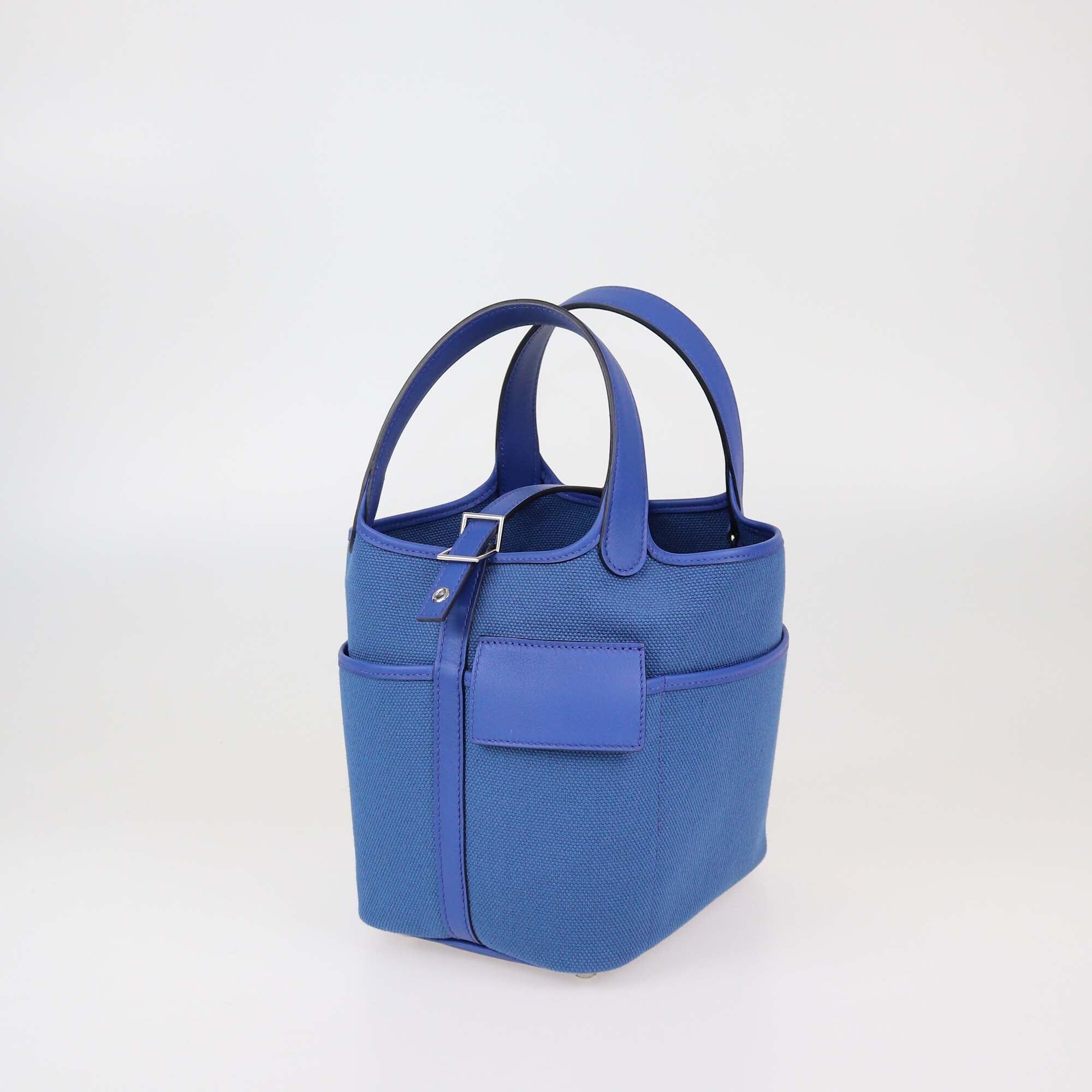 Hermes Bleu Royal Swift & Bleu Egee Geoland Toile Cargo Picotin Lock 18 Bag Womens Hermes 