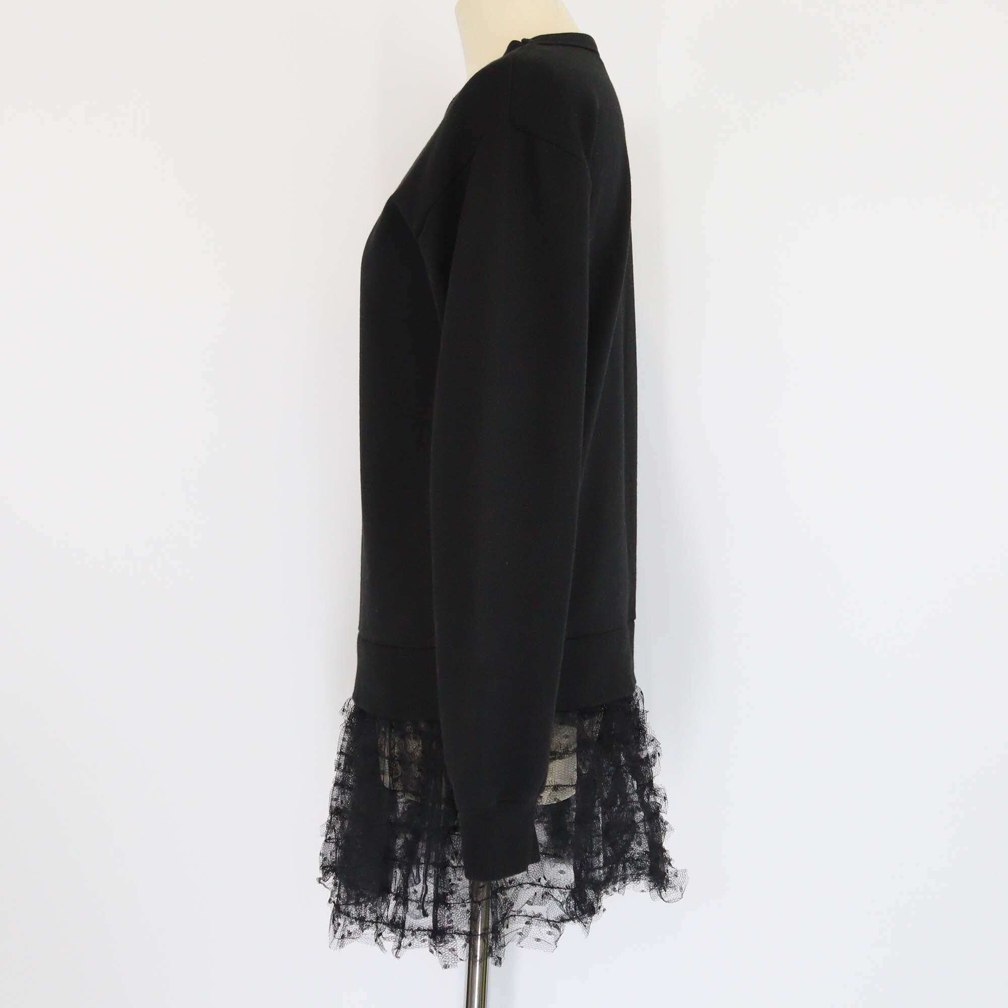 RED Valentino Black Cotton Lace Trim Long Sleeve Sweater Womens RED Valentino 