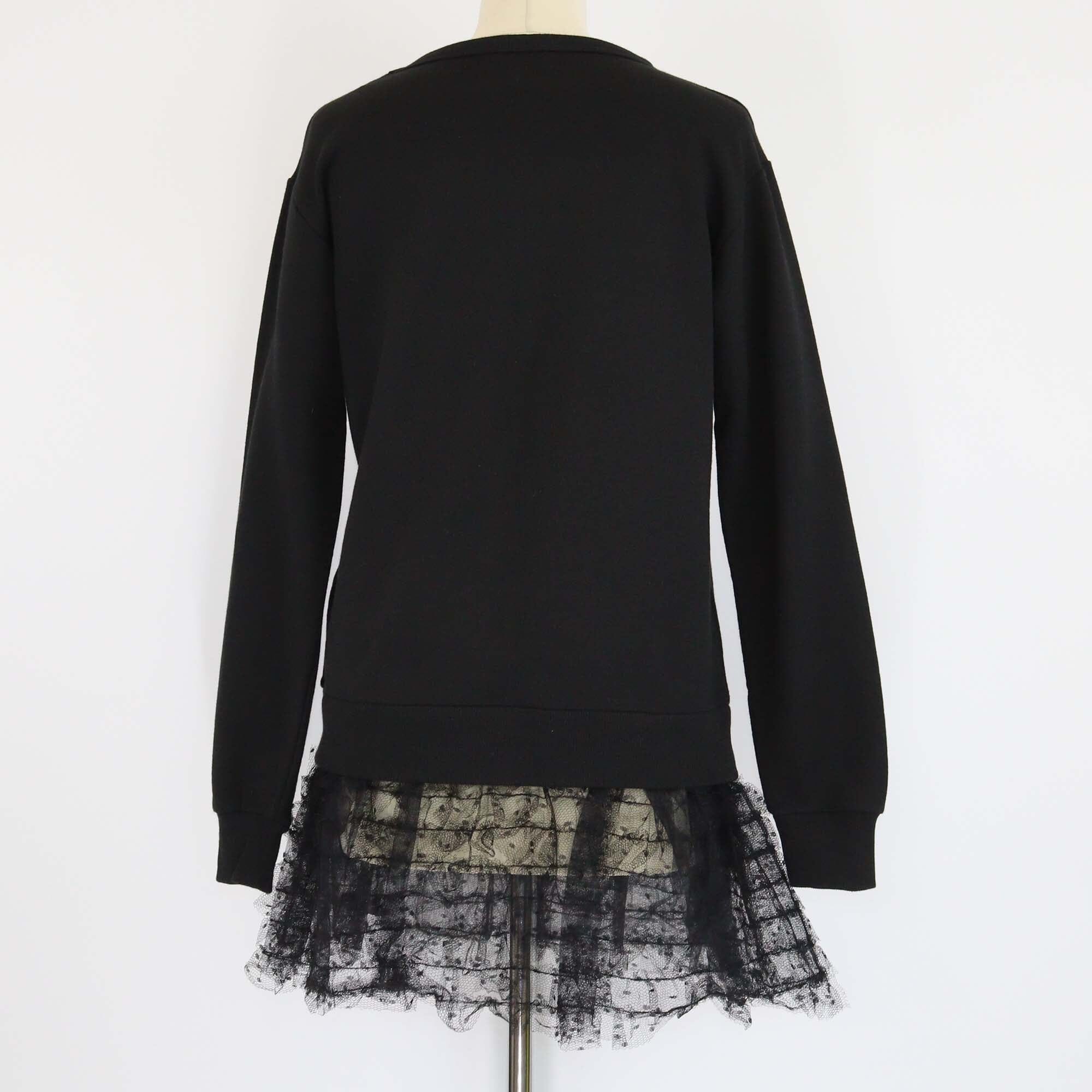 RED Valentino Black Cotton Lace Trim Long Sleeve Sweater Womens RED Valentino 
