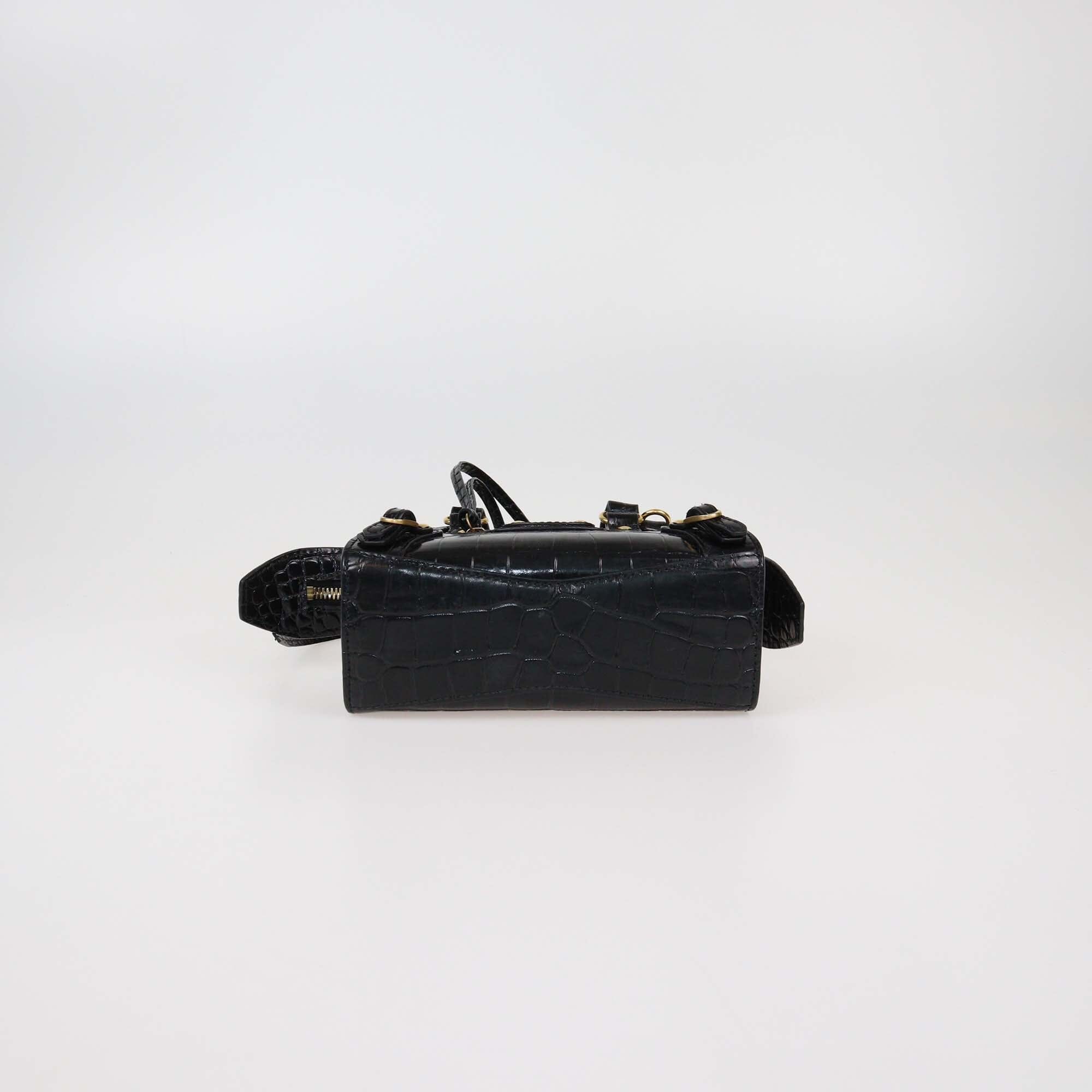 Balenciaga Black Croc Embossed Leather Nano Neo Classic City Bag Womens Balenciaga 