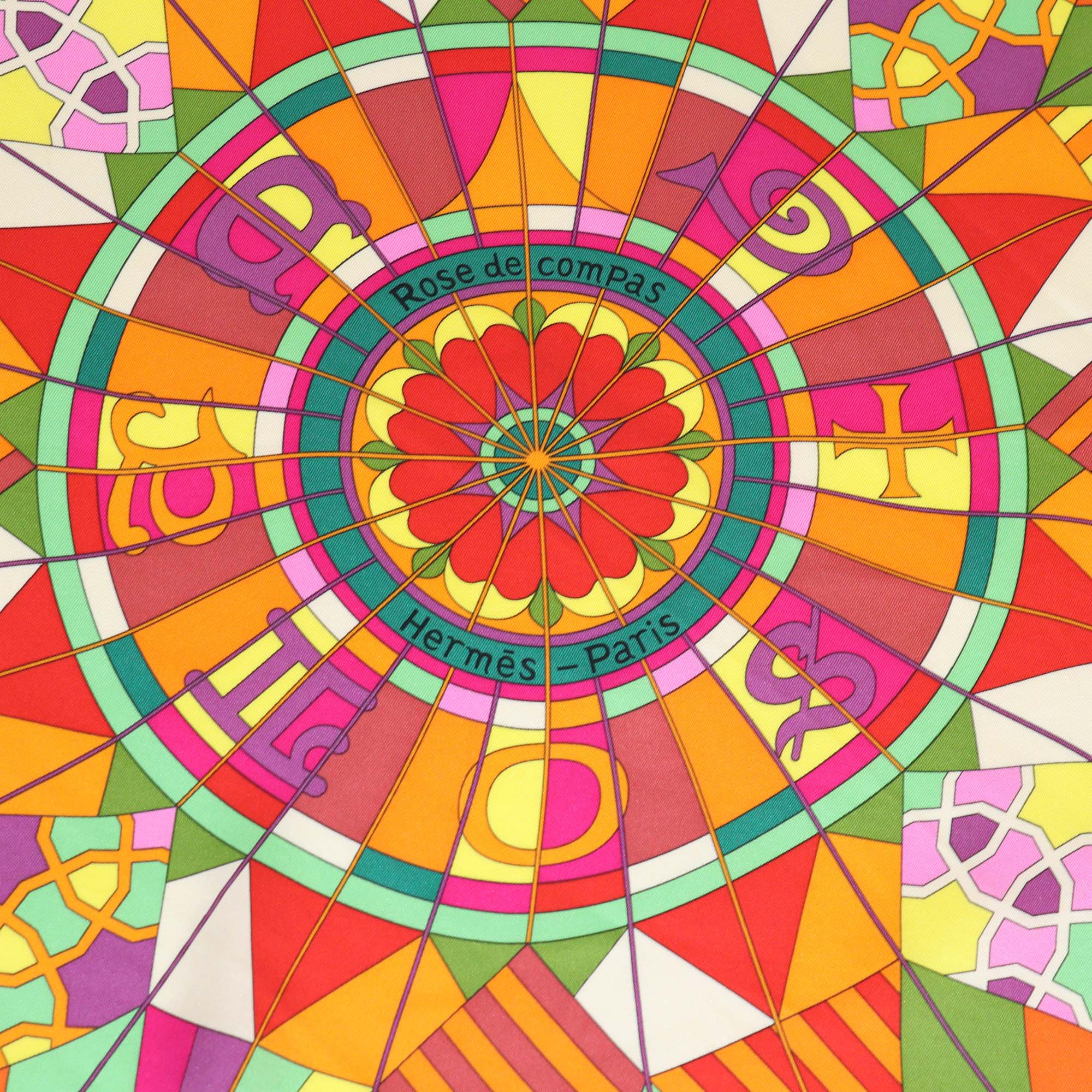 Hermes Orange Silk Rose de Compas Print Scarf 70