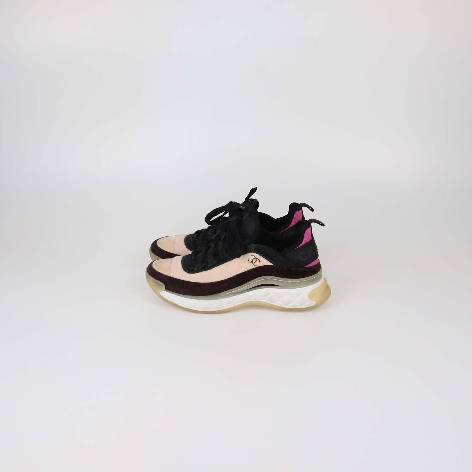 Chanel Multicolor Quilted Suede and Fabric CC Low Top Sneakers