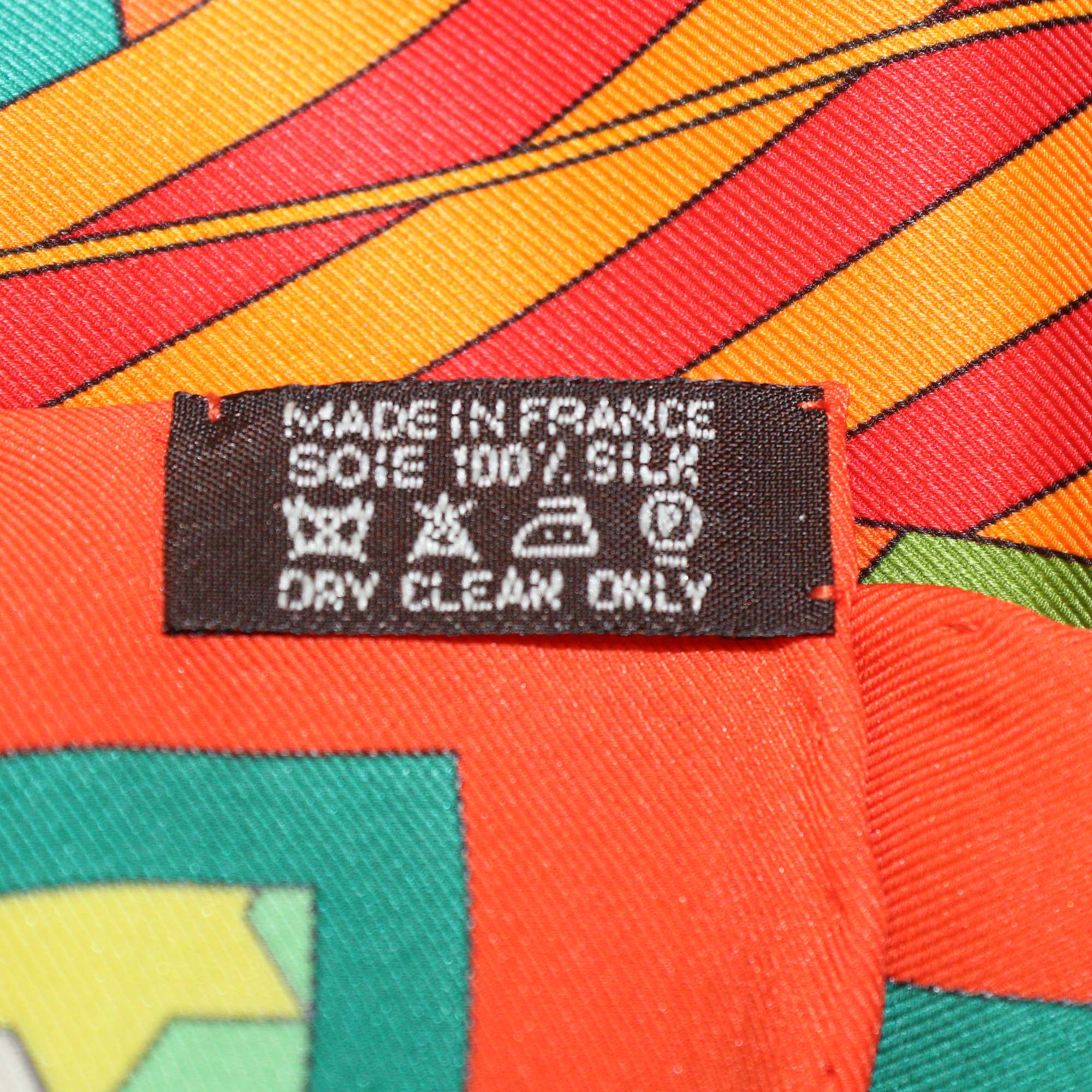 Hermes Orange Silk Rose de Compas Print Scarf 70