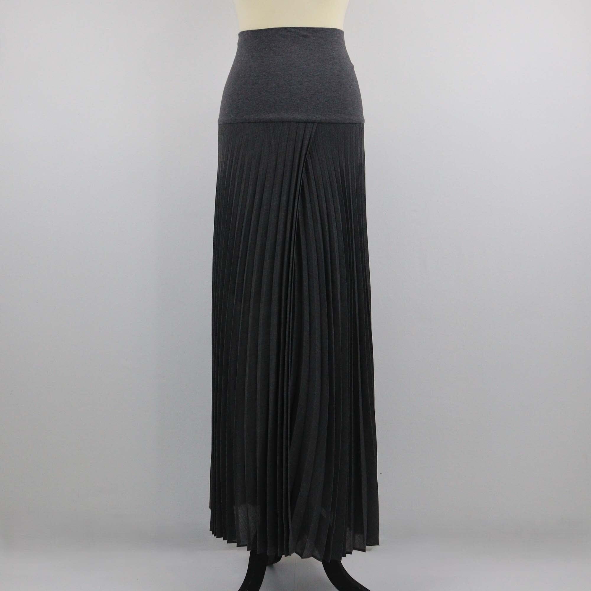 Brunello Cucinelli Gray Front Slit Pleated Long Skirt Womens Brunello Cucinelli 