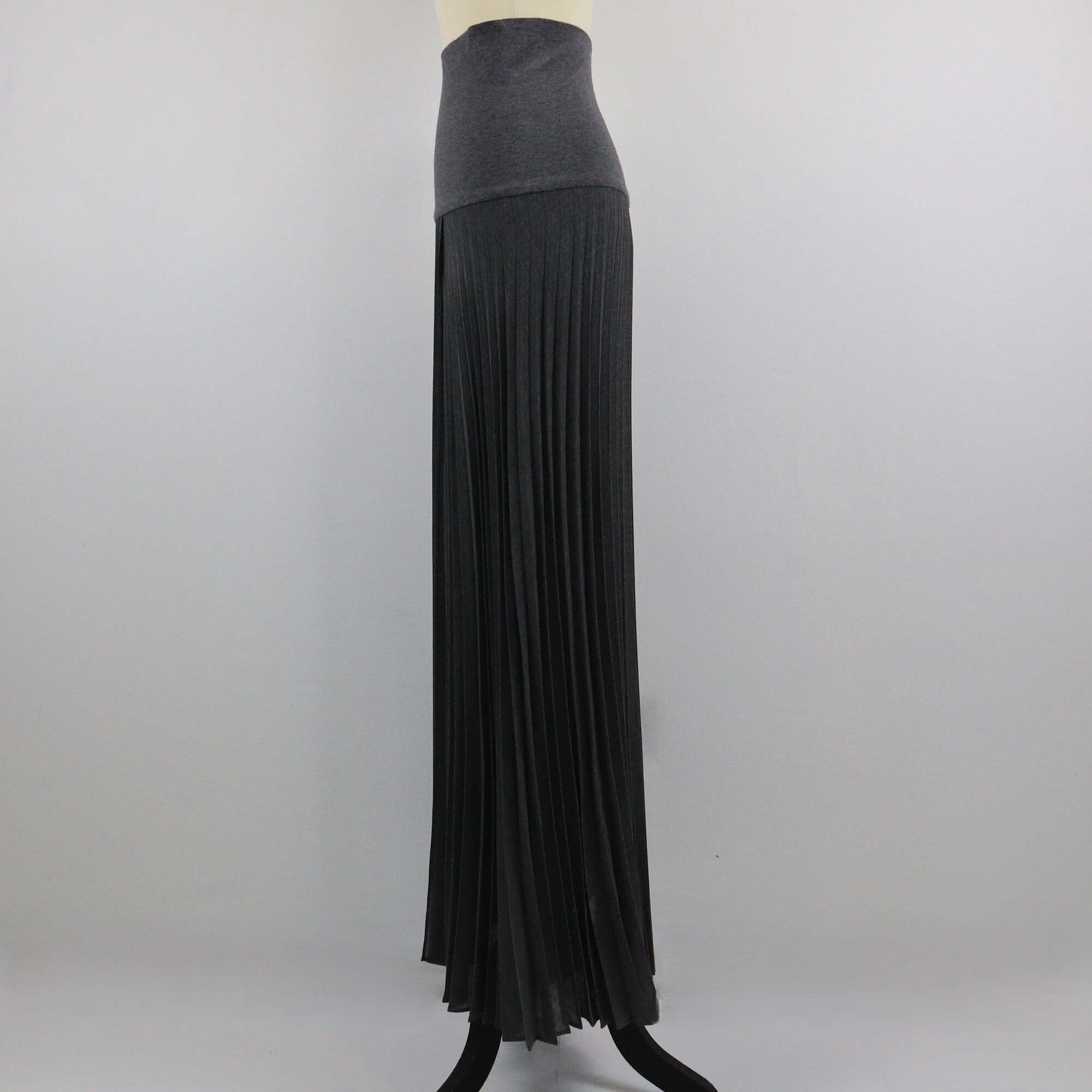 Brunello Cucinelli Gray Front Slit Pleated Long Skirt Womens Brunello Cucinelli 