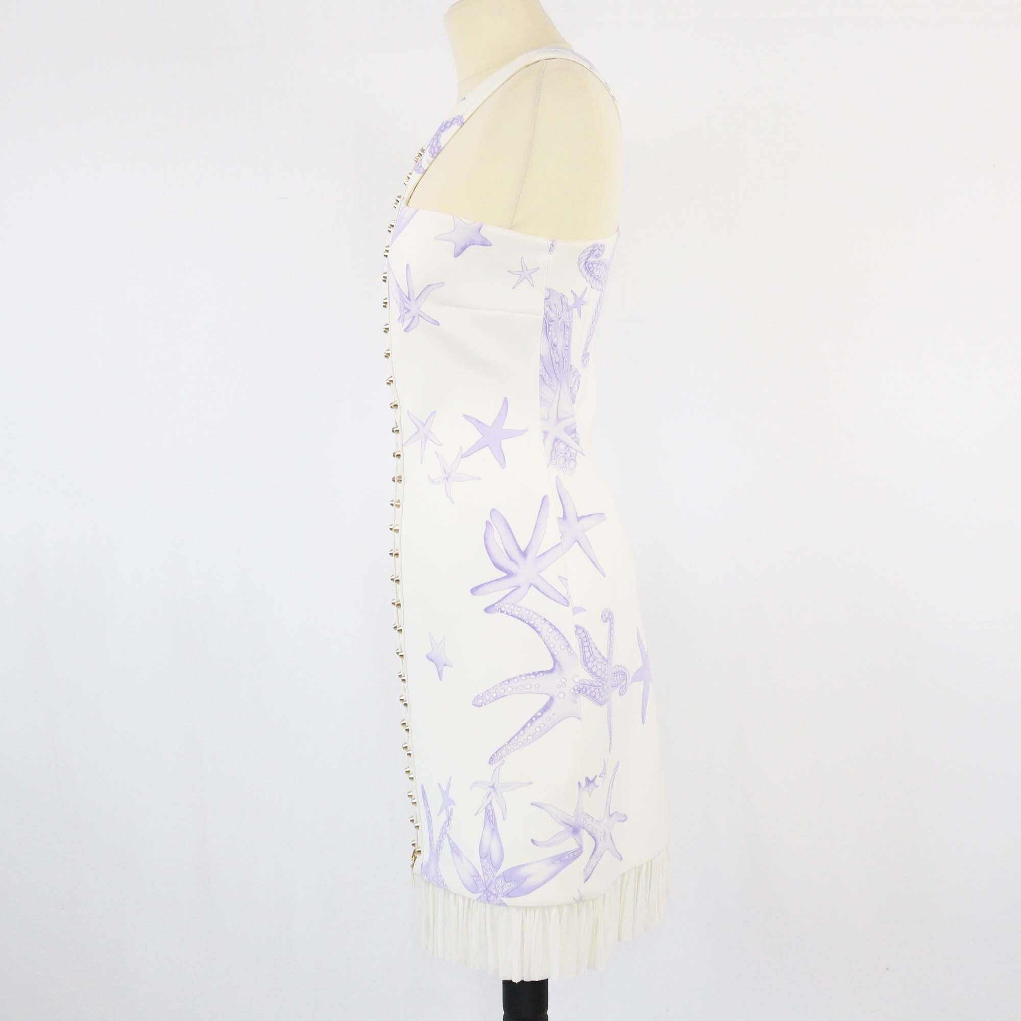 Versace White/Purple Printed Studded Zip Front Mini Dress Womens Versace 