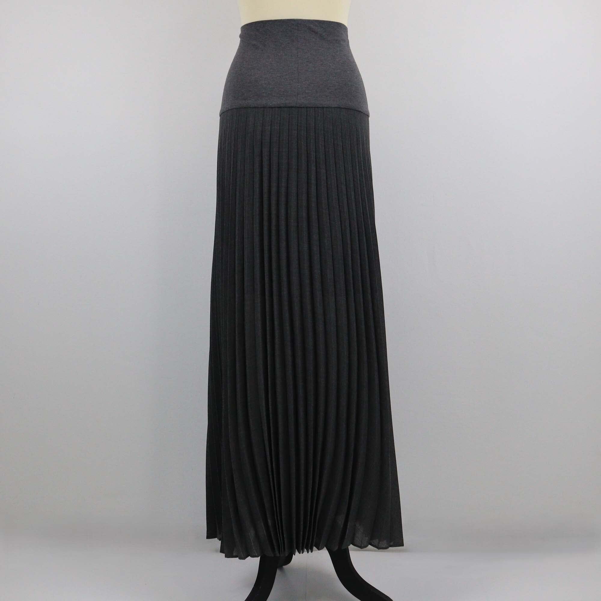 Brunello Cucinelli Gray Front Slit Pleated Long Skirt Womens Brunello Cucinelli 