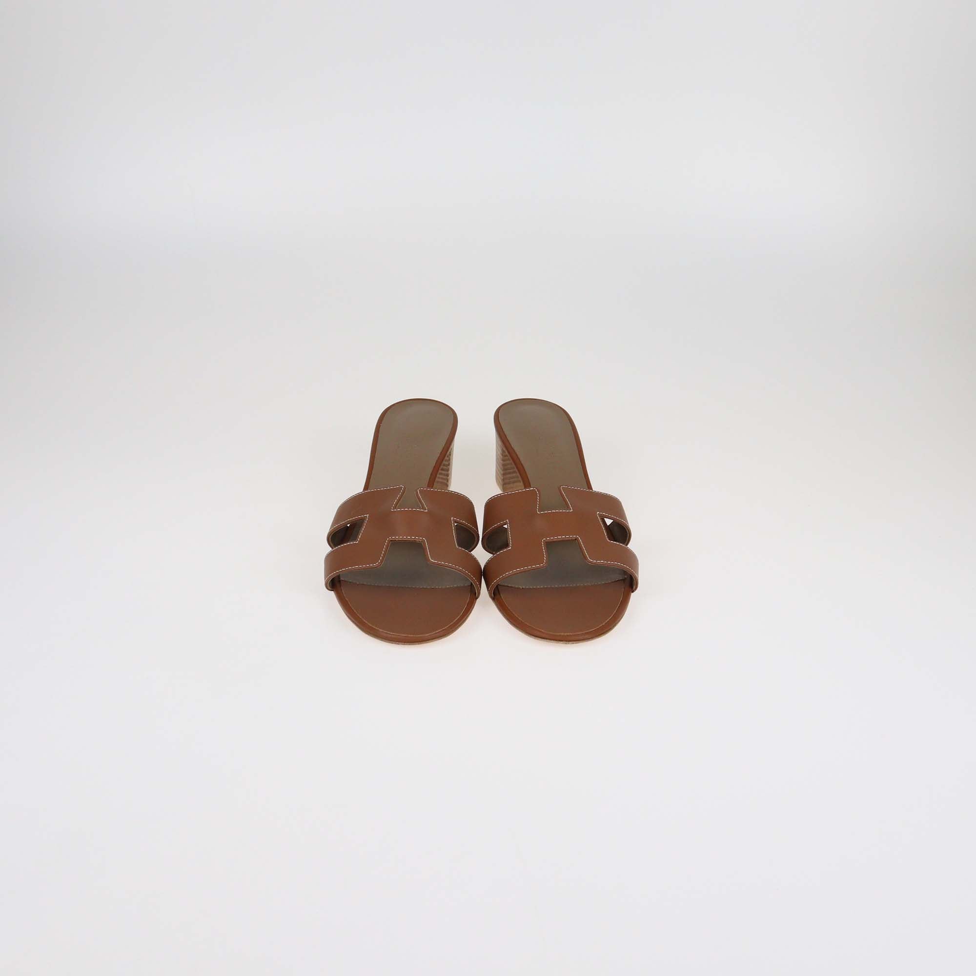 Hermes Gold Leather Oasis Sandals