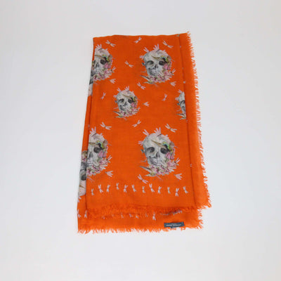 Alexander McQueen Orange Modal & Silk Skull Floral Print Scarf