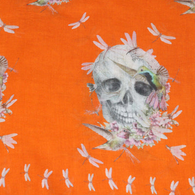 Alexander McQueen Orange Modal & Silk Skull Floral Print Scarf