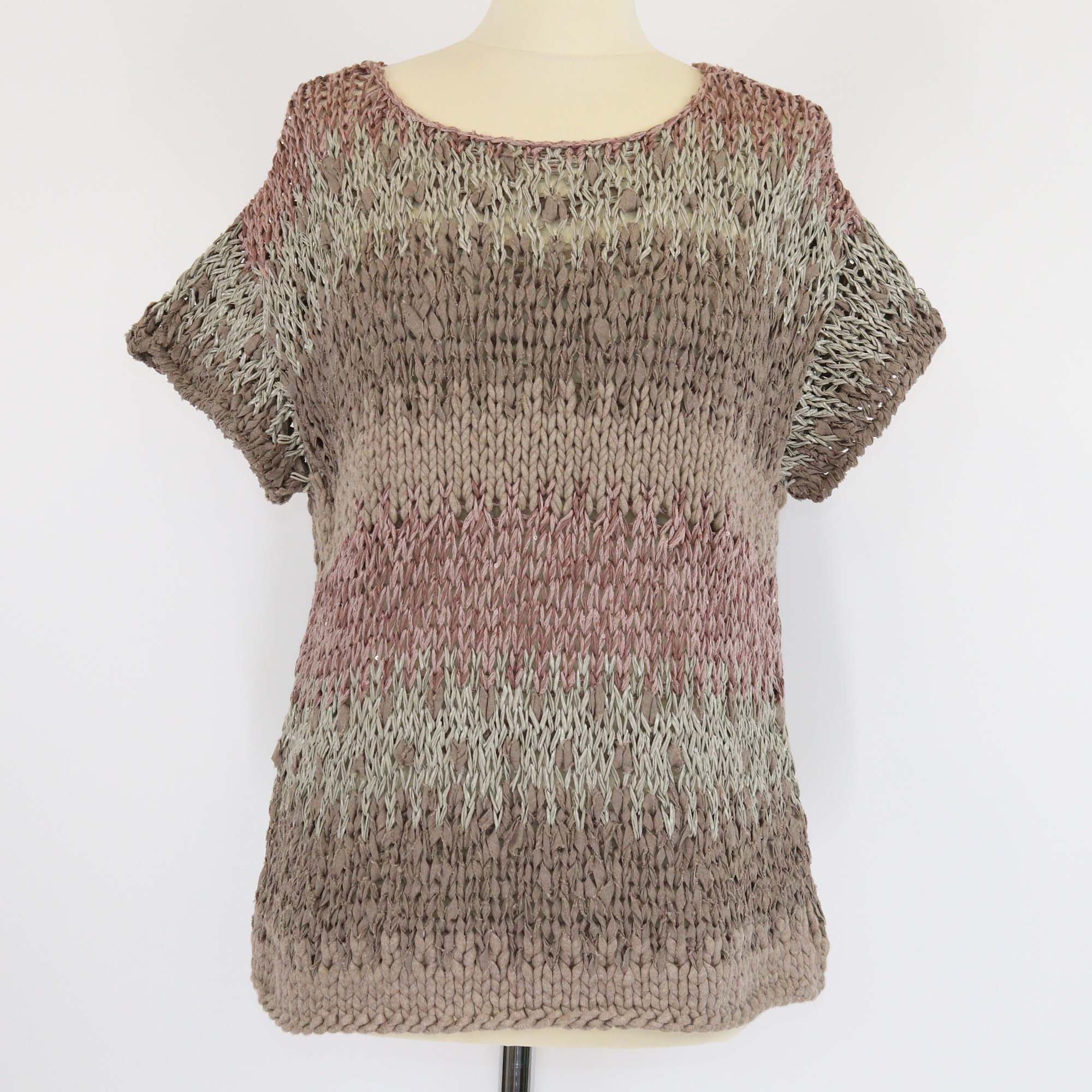 Brunello Cucinelli Brown Sequin Cotton Blended Cable Knit Cuff Sleeve Sweater Womens Brunello Cucinelli 