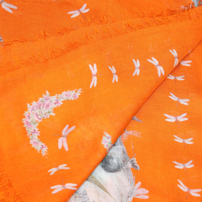 Alexander McQueen Orange Modal & Silk Skull Floral Print Scarf